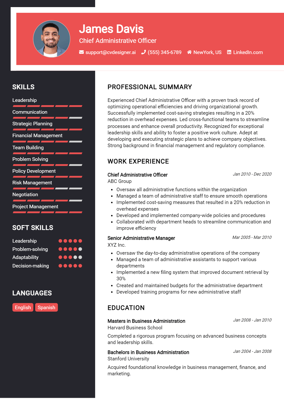 Chief Administrative Officer Resume Example for 2026: Top CV Skills Preview