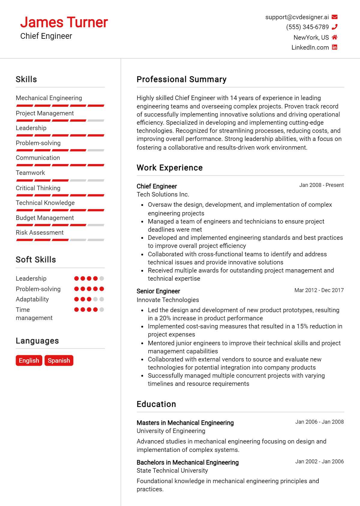 Chief Engineer Resume Example for 2026: Examples & Free Templates Preview