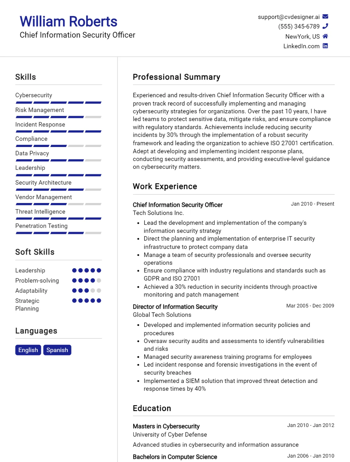 Chief Information Security Officer CV Example For 2026: Tips to Stand Out Preview
