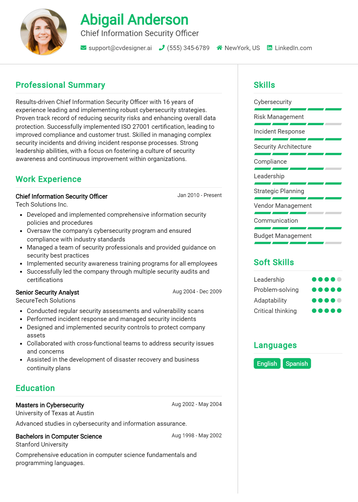 Chief Information Security Officer Resume Example for 2026: Writing Guide Preview