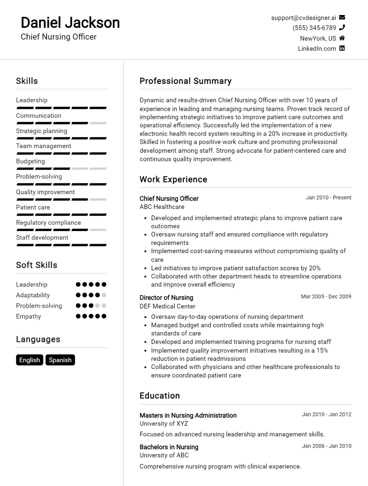 Chief Nursing Officer CV Example For 2026: Best Formatting Tips Preview