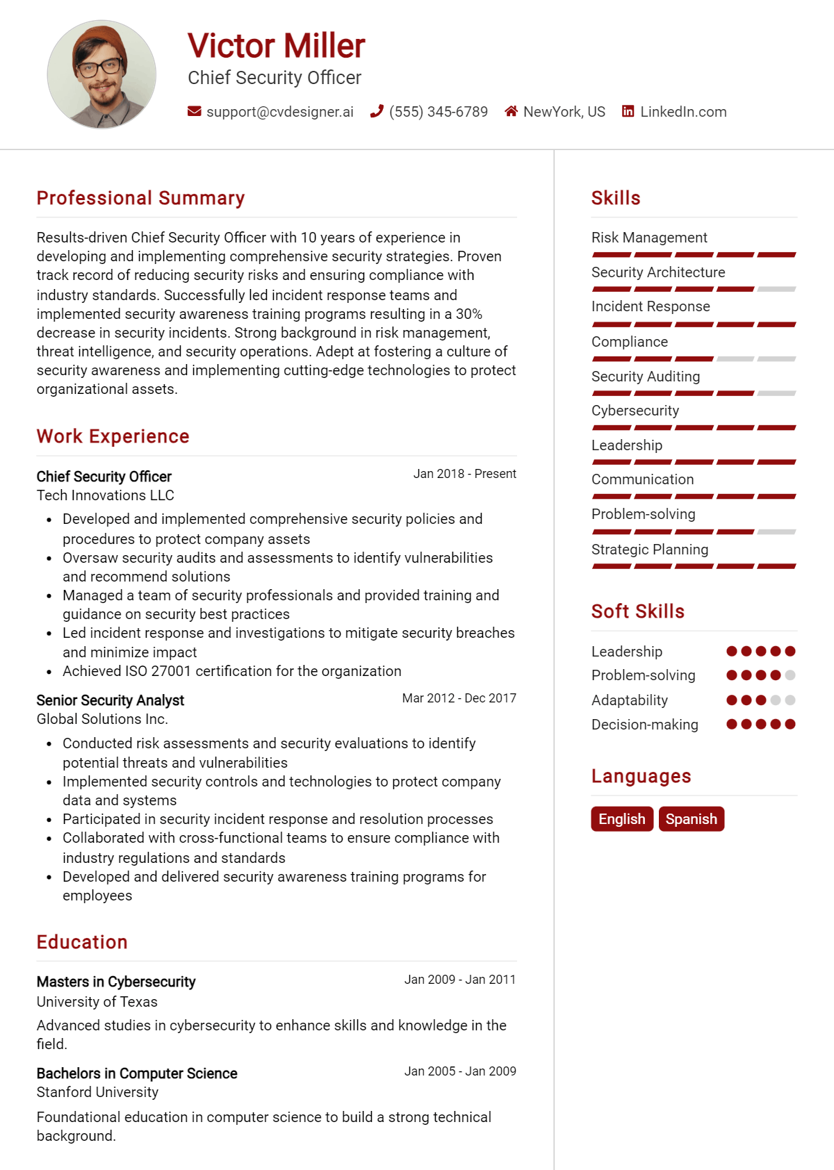 Chief Security Officer Resume Example for 2026: Free Samples Preview