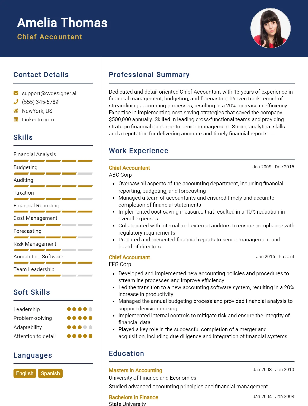 Chief Accountant CV Sample & Templates for 2026 Preview