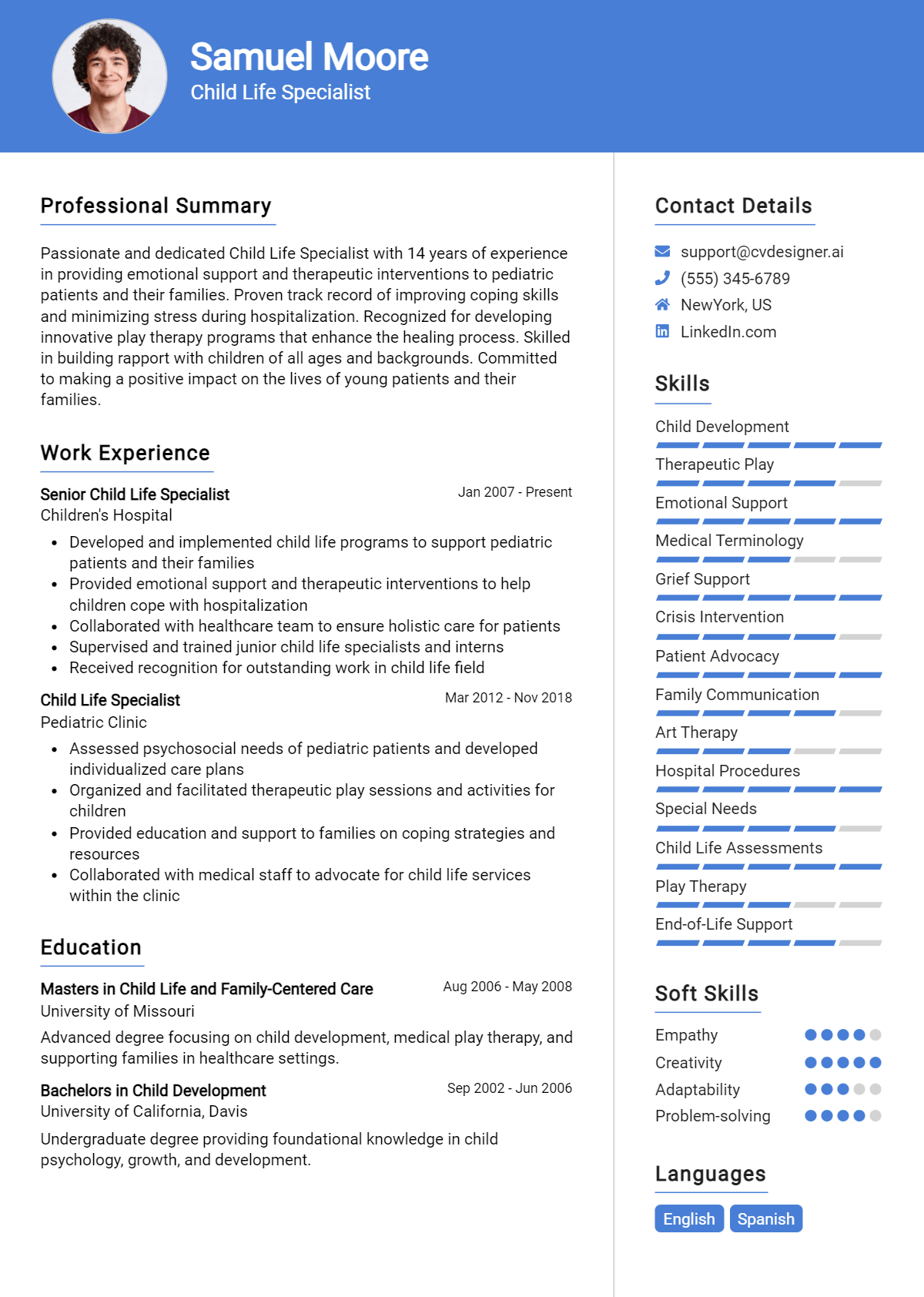 Child Life Specialist Resume Example for 2026: Top CV Skills Preview