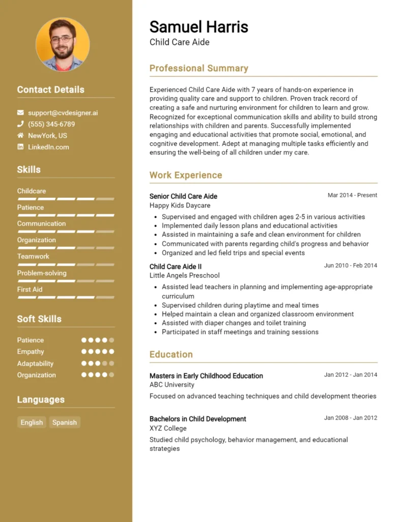 Child Care Aide CV Example