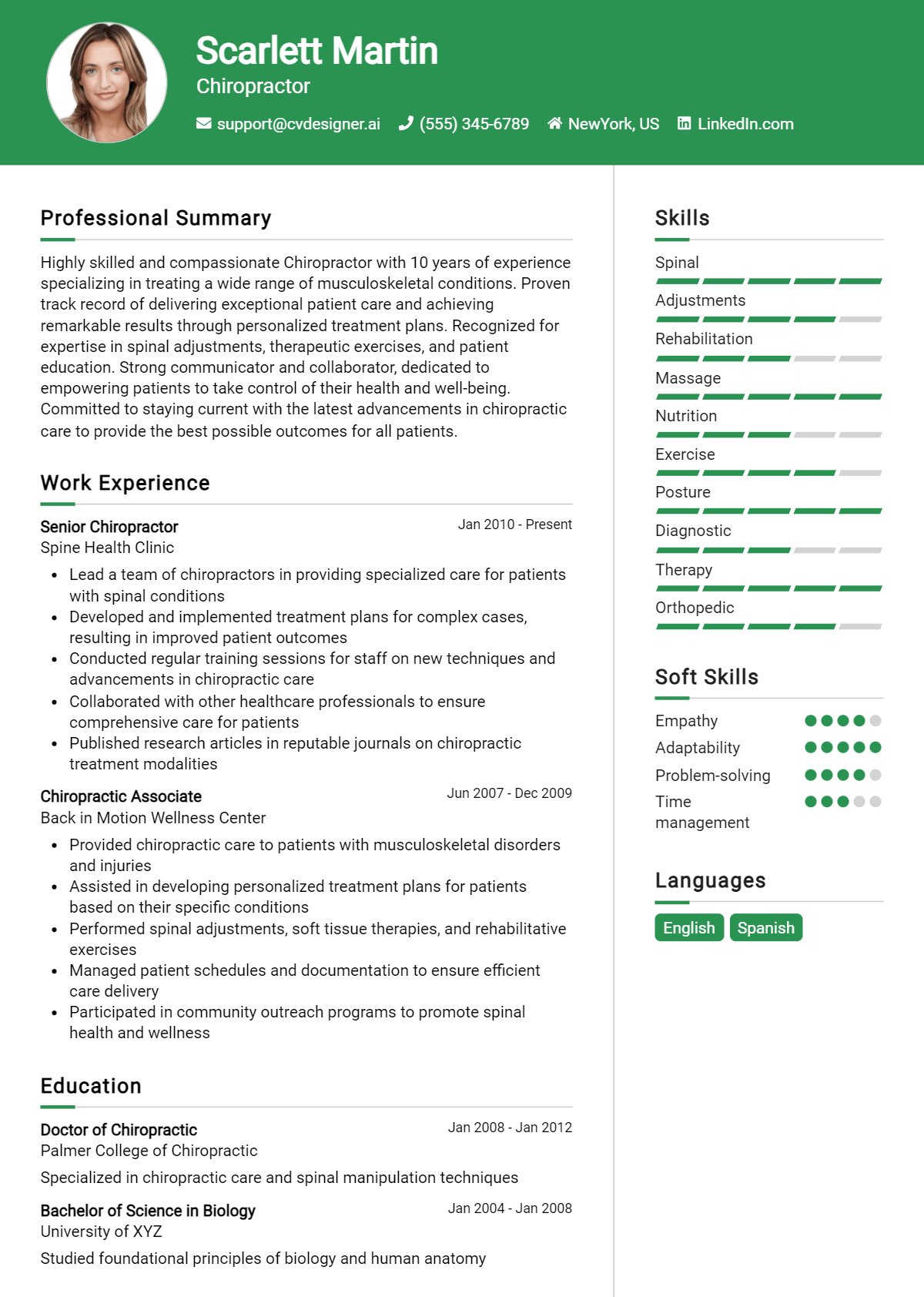 Chiropractor Resume Example for 2026: Examples & Free Templates Preview