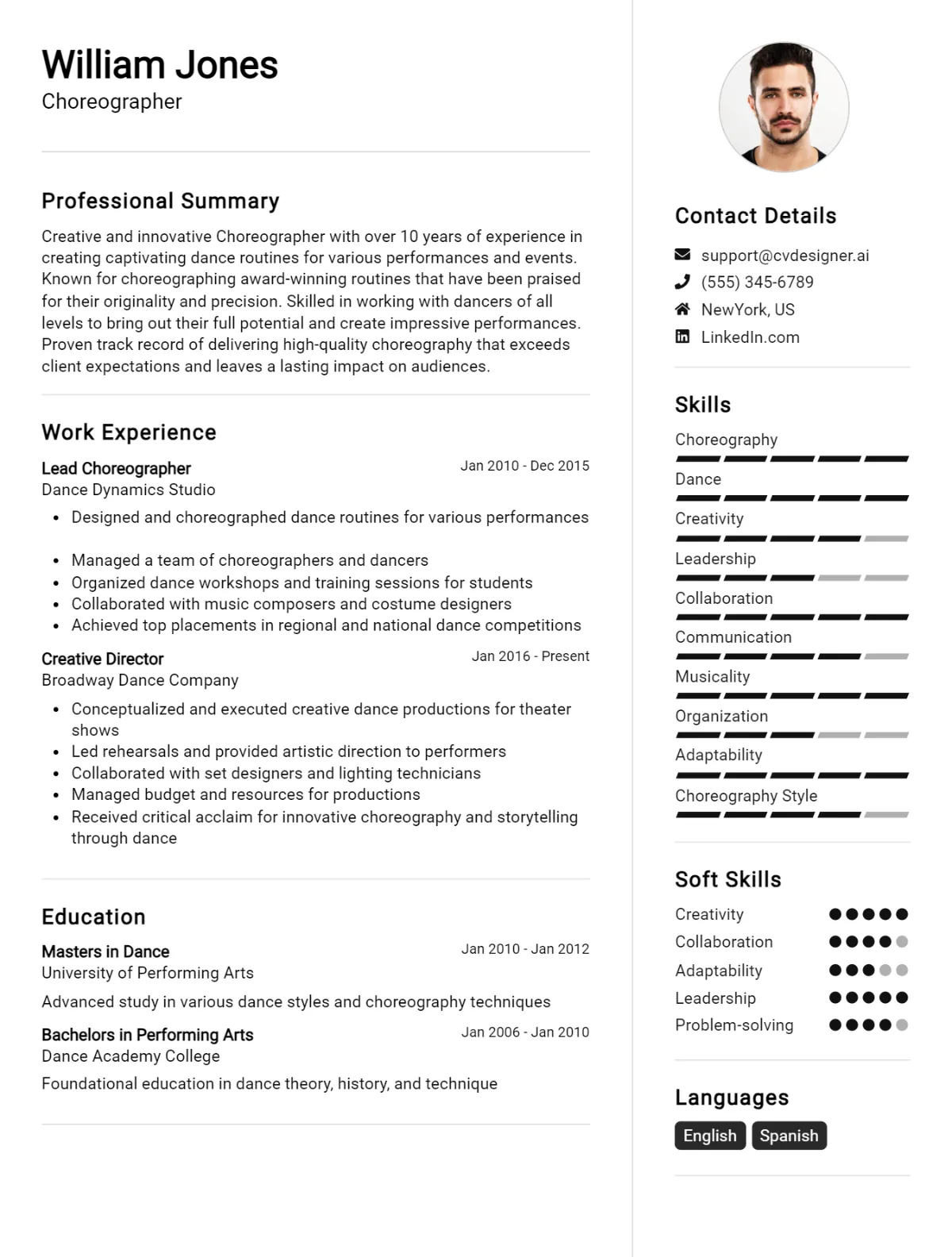 Choreographer CV Example For 2026: Best Tips & Templates Preview
