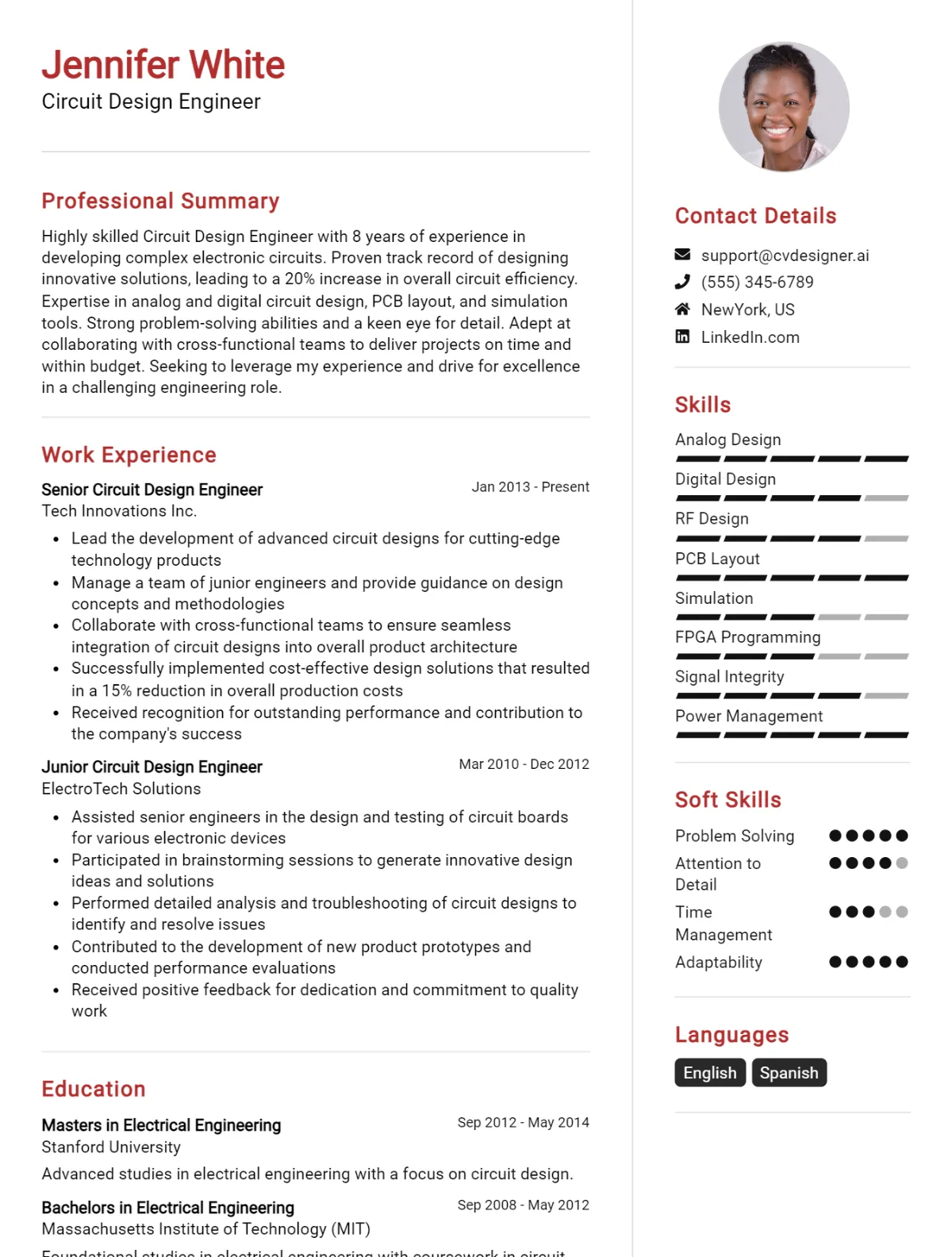 Circuit Design Engineer CV Example For 2026: Best Writing Guide Preview