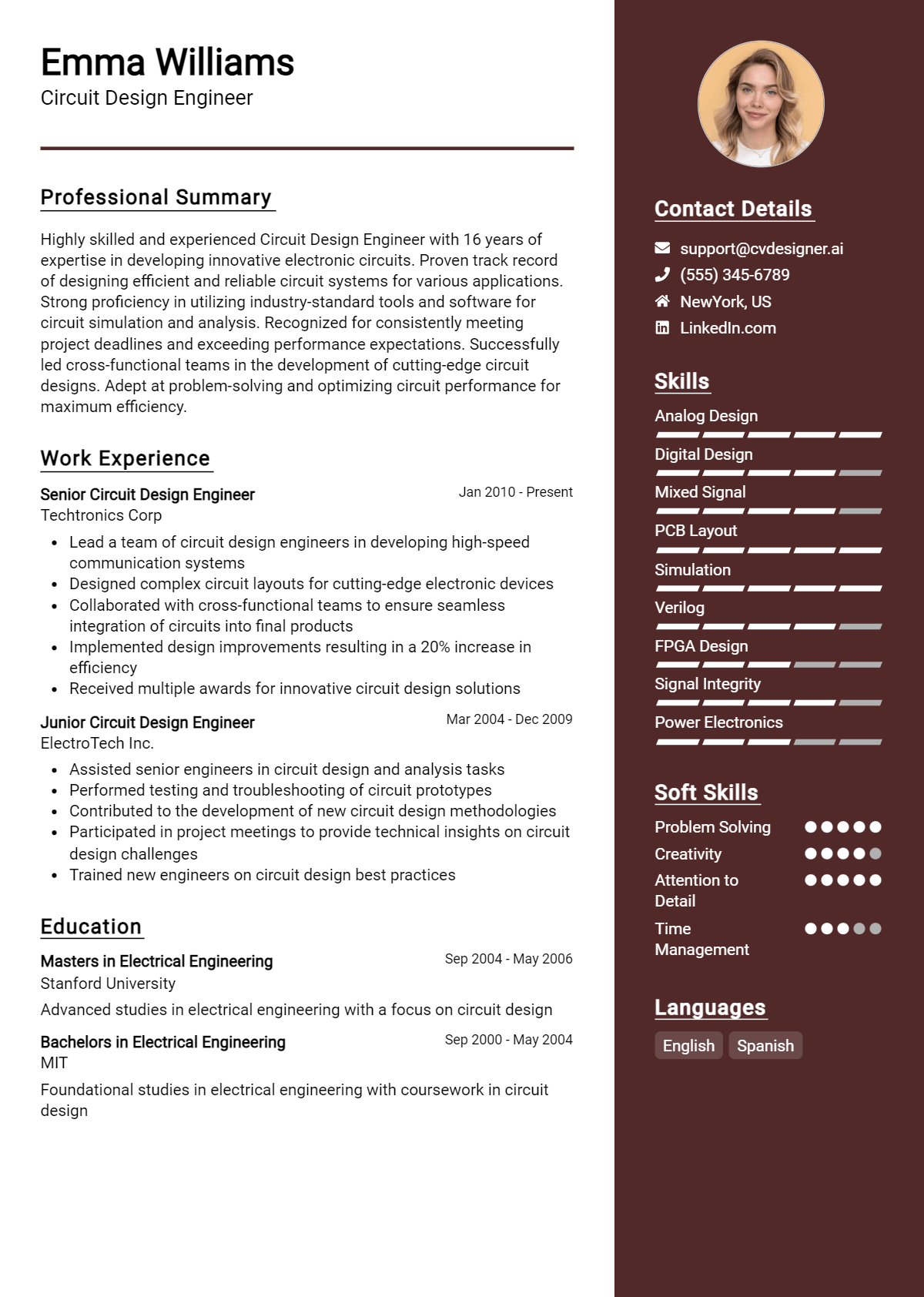 9 Circuit Design Engineer Resume Examples And Templates for 2026 Preview