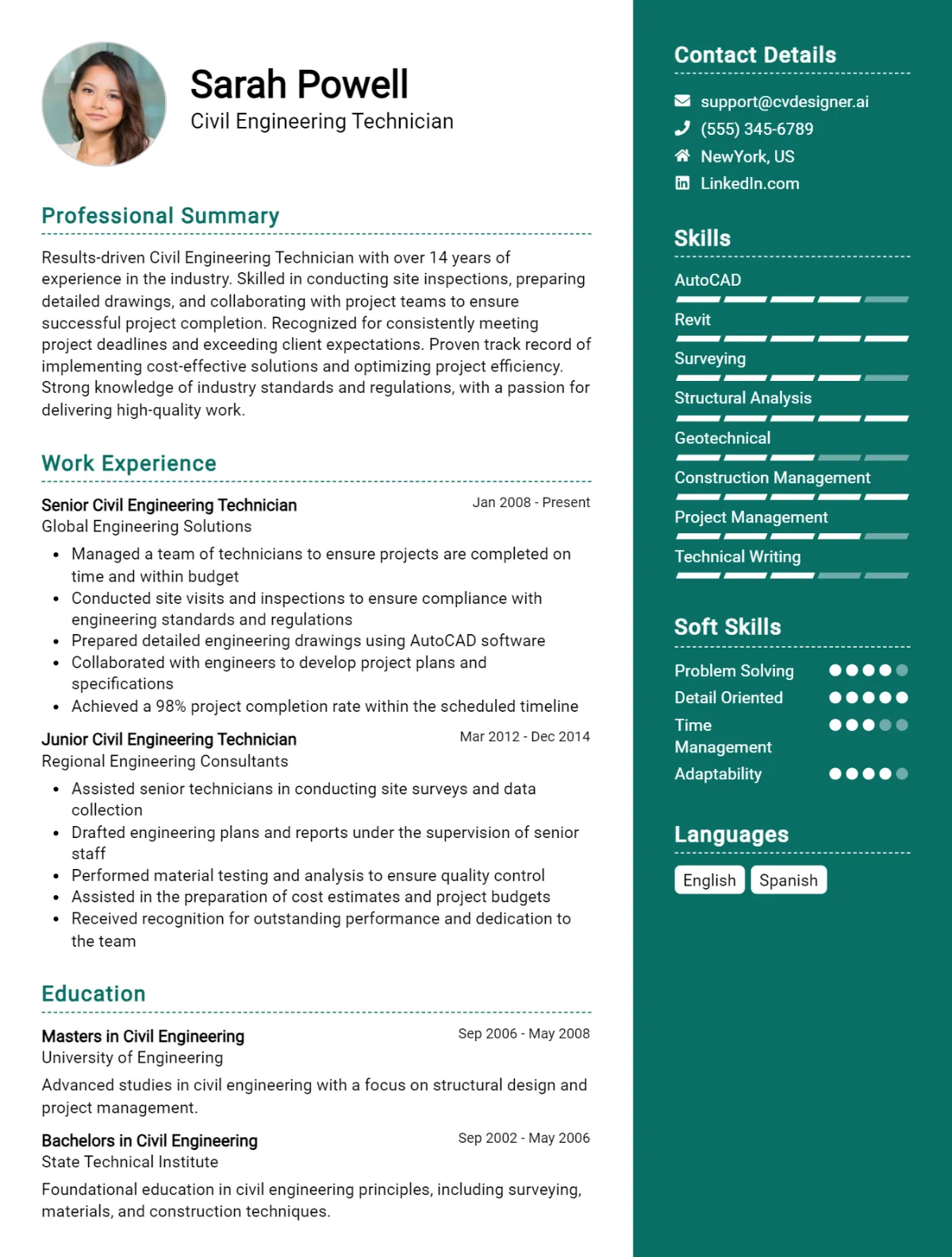 Civil Engineering Technician CV Example For 2026: Top Tips & Samples Preview