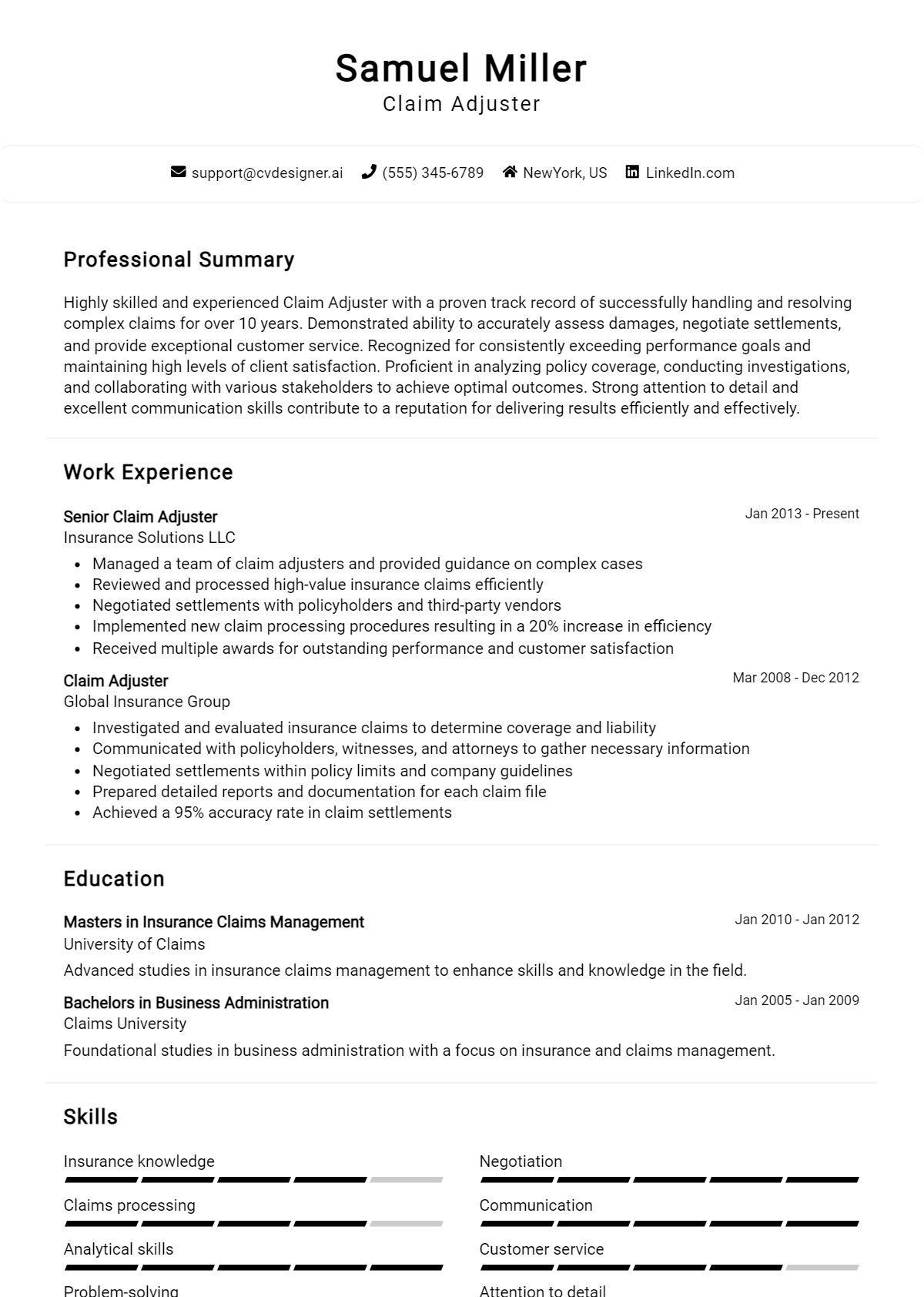 Claim Adjuster Resume Example for 2026: Effective CV Writing Tips Preview