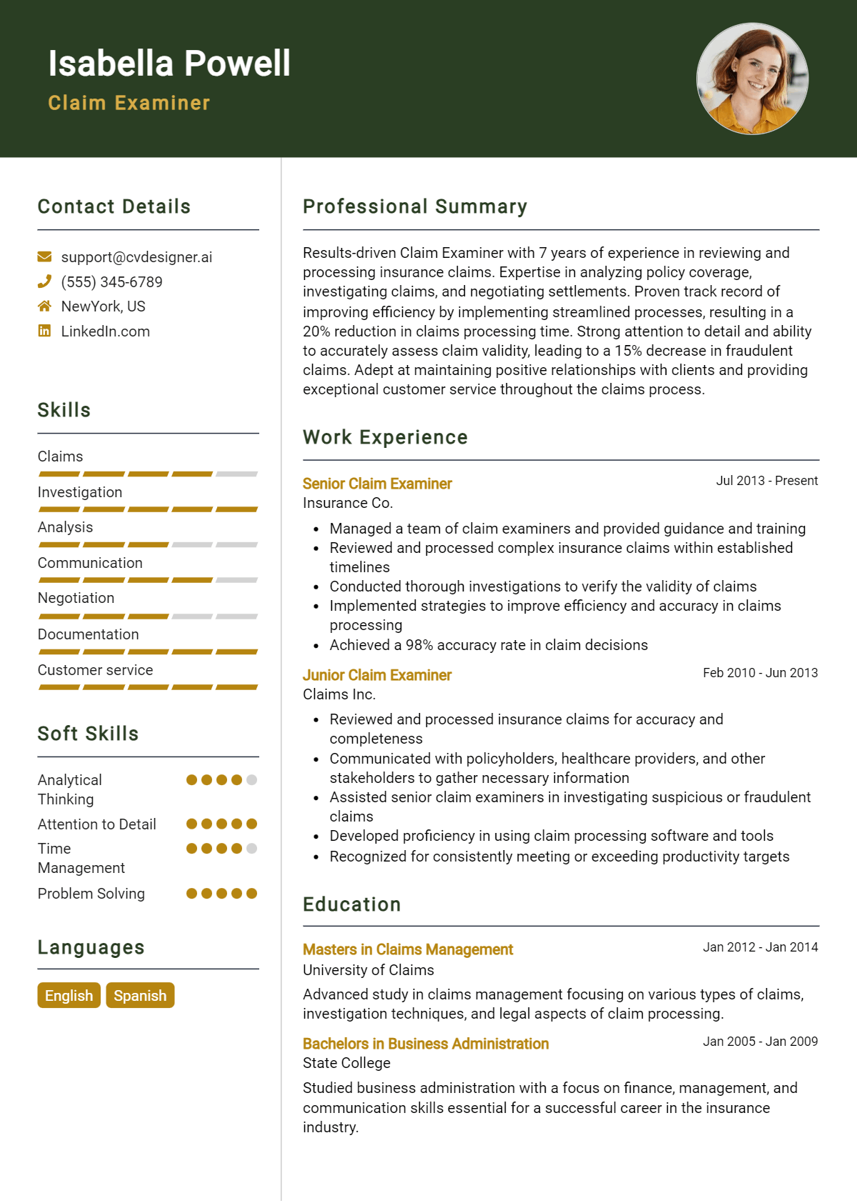 Claim Examiner Resume Example for 2026: How to Craft a Winning CV Preview