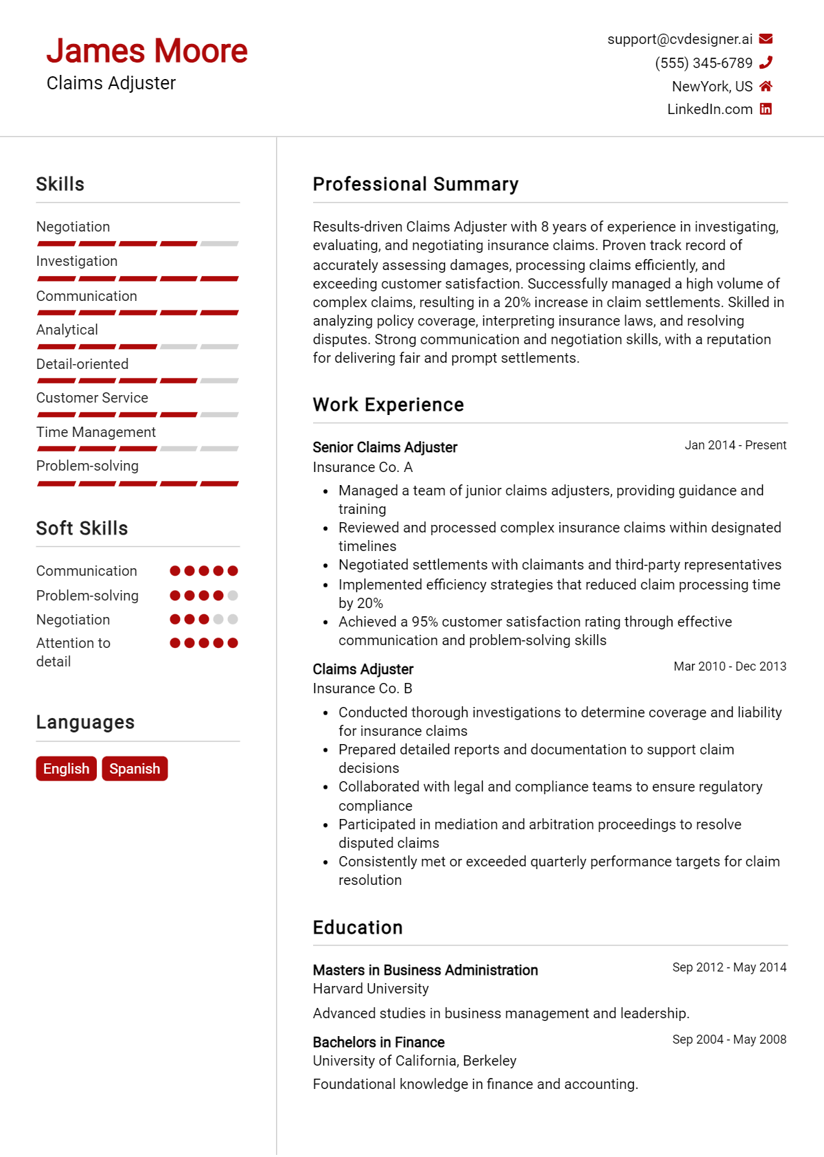 Claims Adjuster Resume Example for 2026: Top CV Skills Preview