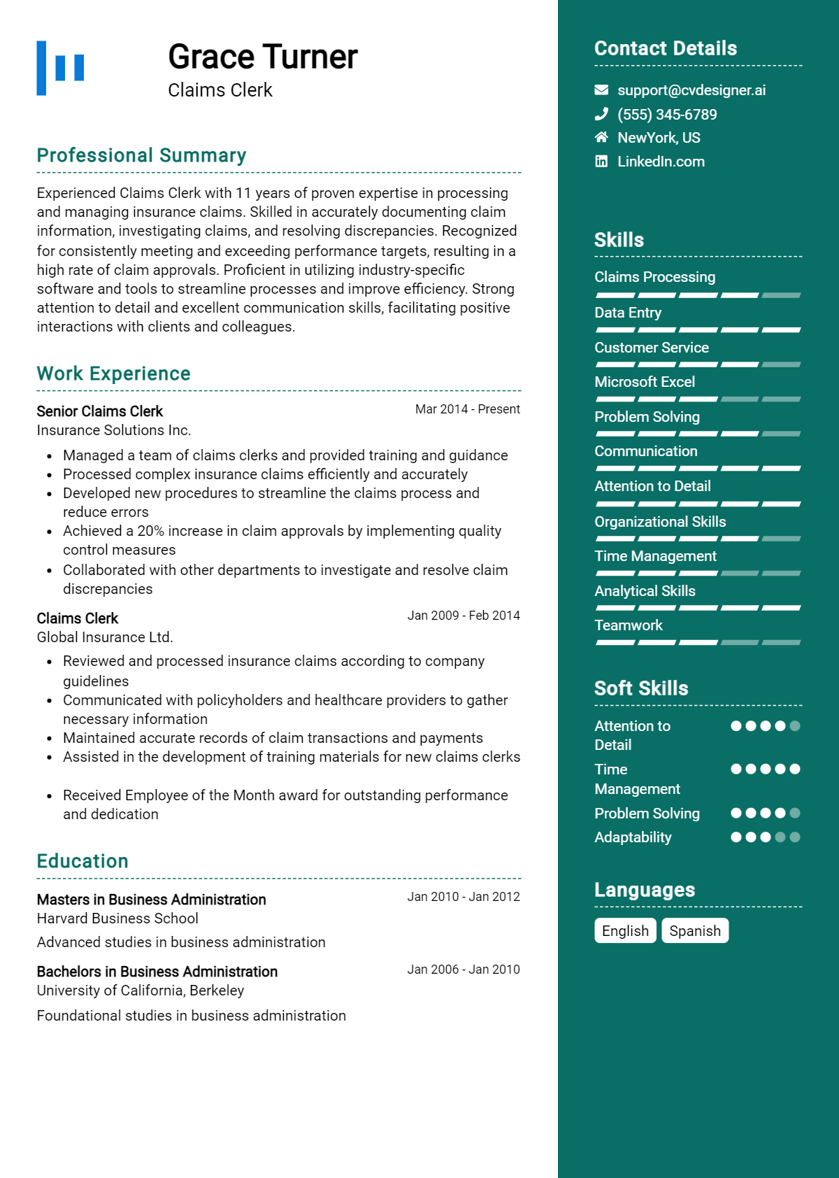 Claims Clerk Resume Example for 2026: Top CV Skills Preview