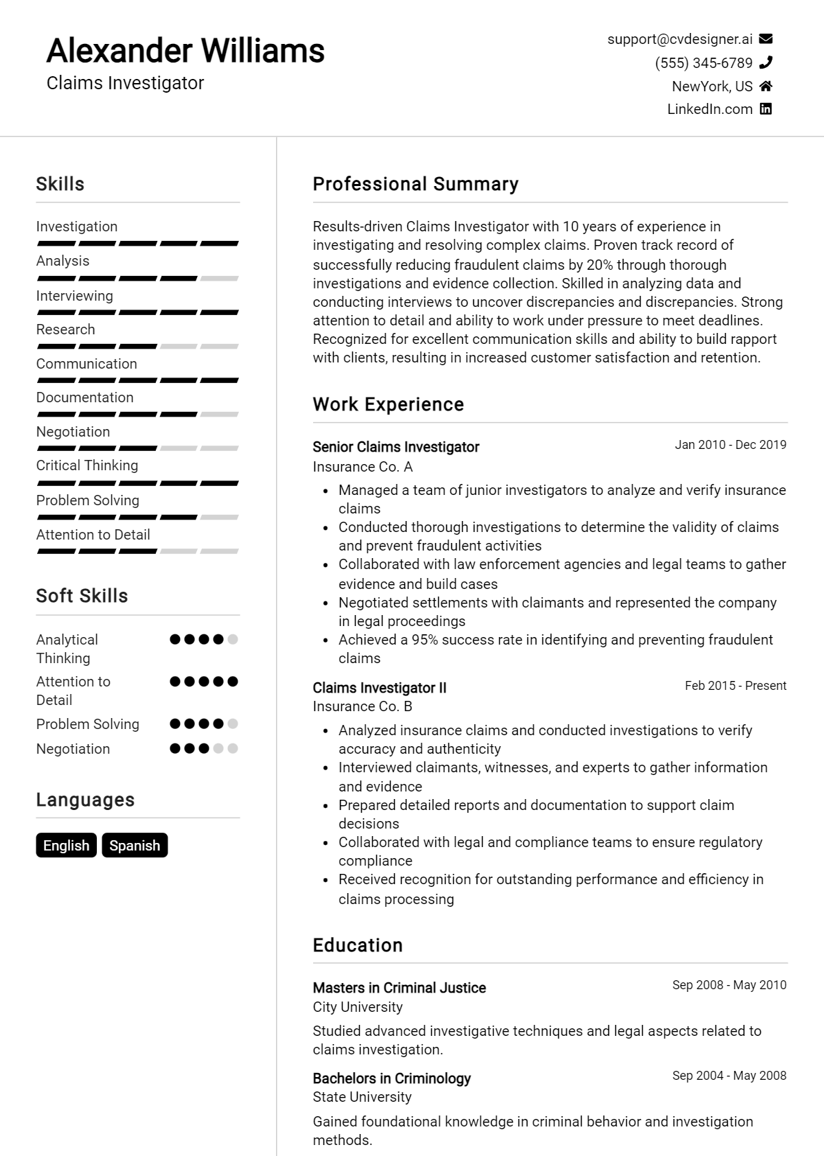 Claims Investigator Resume Example for 2026: Free Downloadable Templates Preview