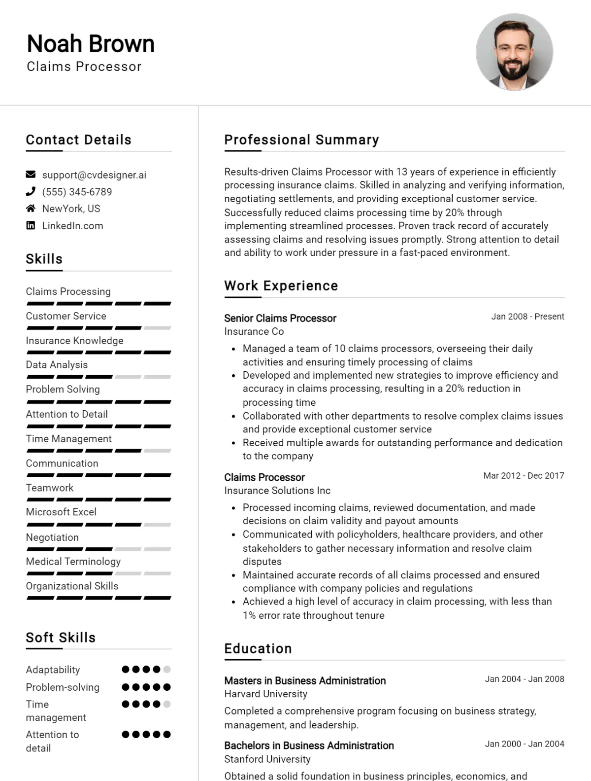 Claims Processor CV Example For 2026: Professional CV Templates Preview