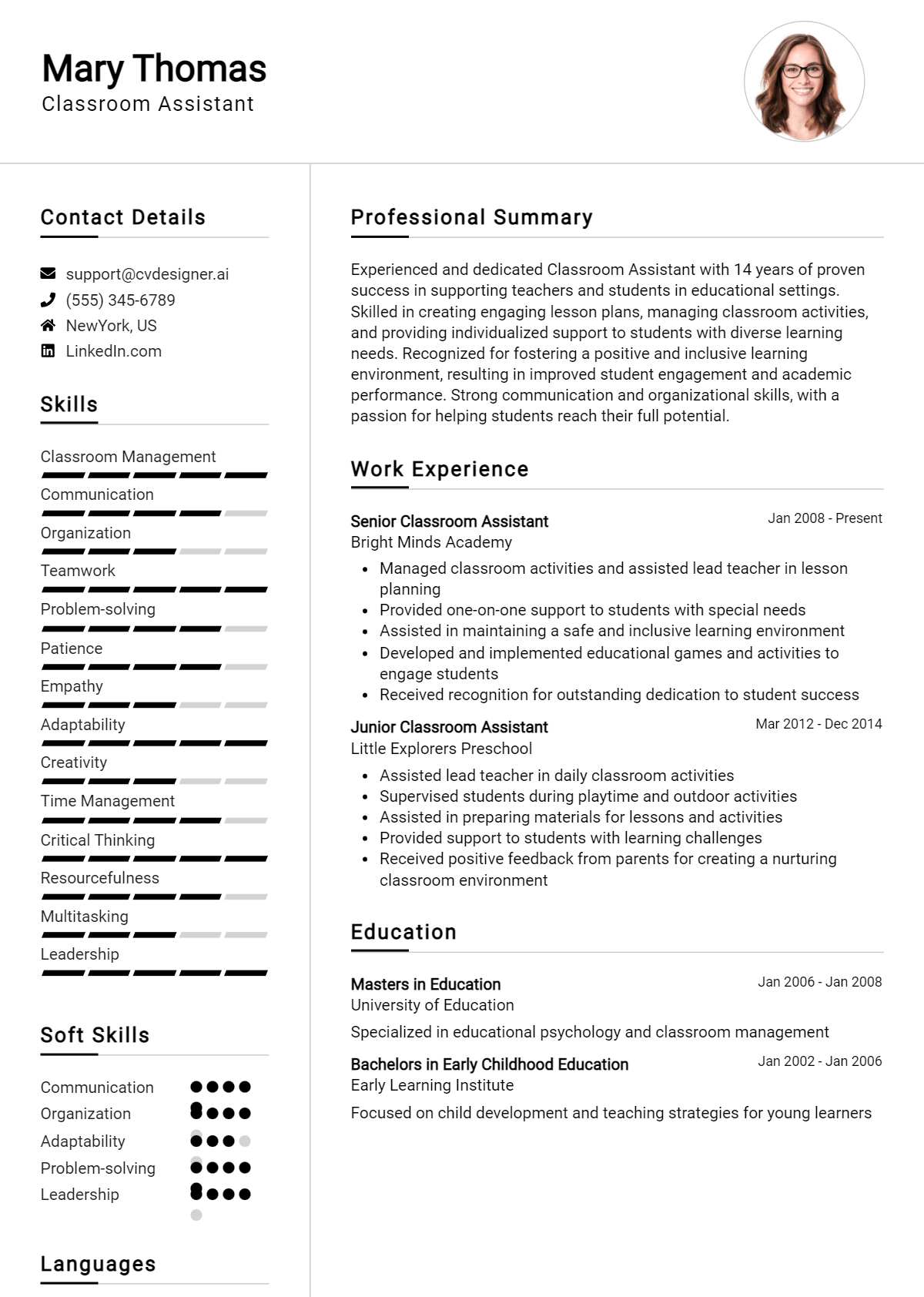 Classroom Assistant Resume Example for 2026: Effective CV Writing Tips Preview
