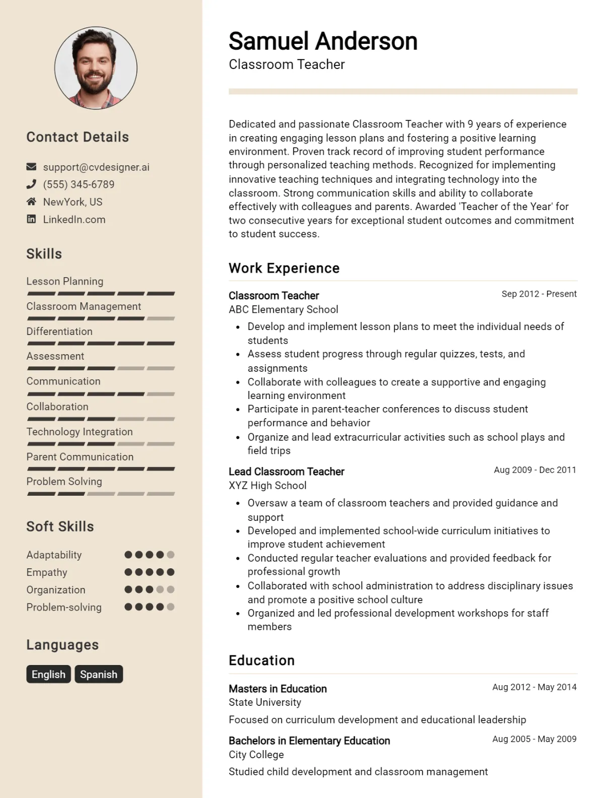 Classroom Teacher CV Example For 2026: Top Tips & Samples Preview