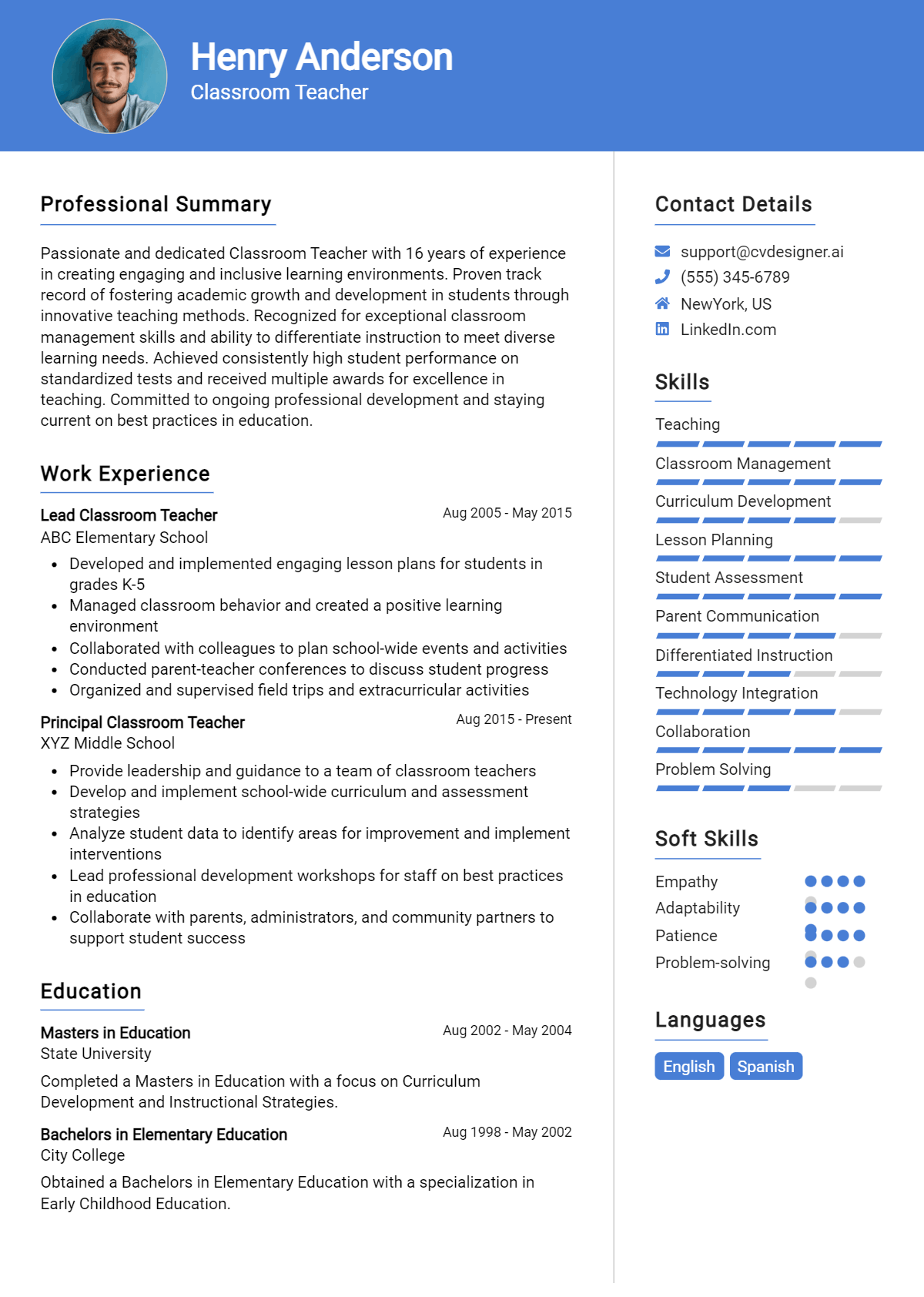 Classroom Teacher Resume Example for 2026: How to Create a Professional CV Preview