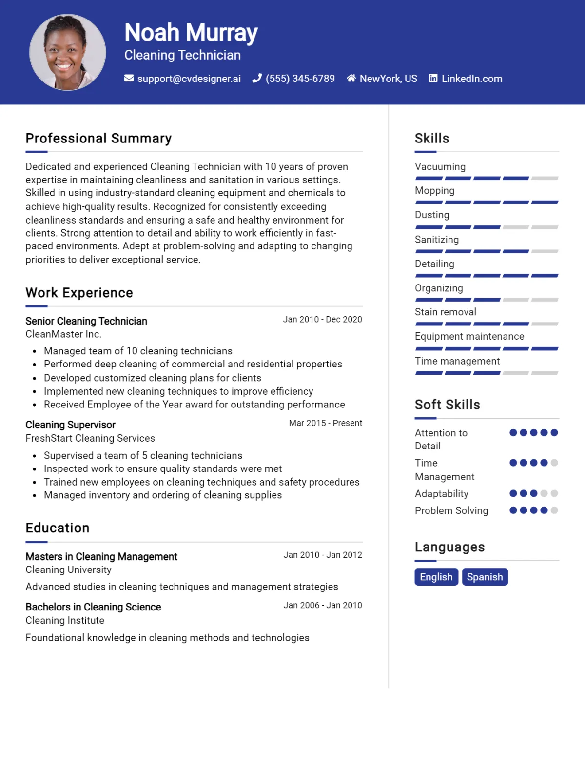 Cleaning Technician CV Example For 2026: Free Downloadable Templates Preview