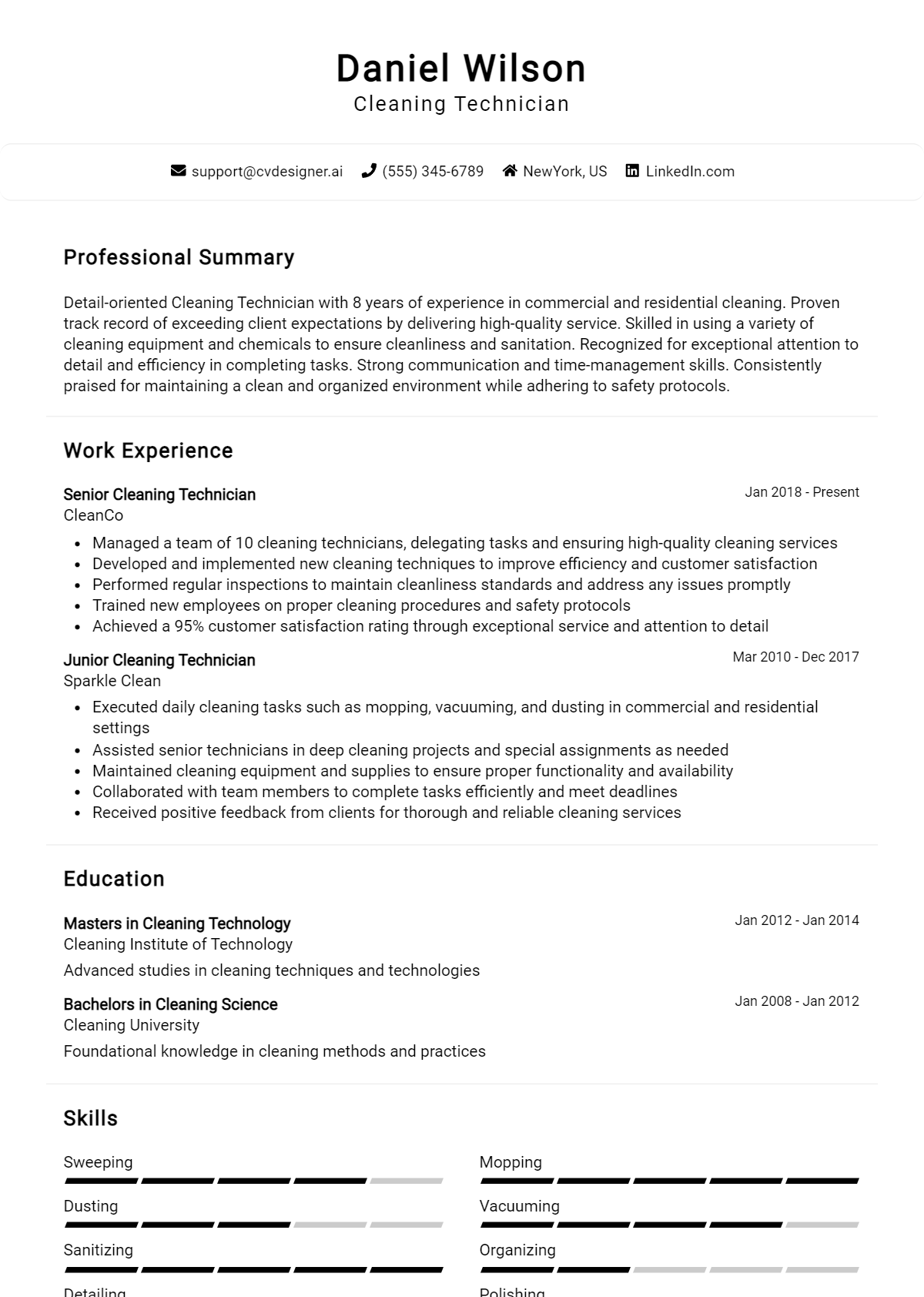 Cleaning Technician Resume Example for 2026: Strategies & Templates Preview
