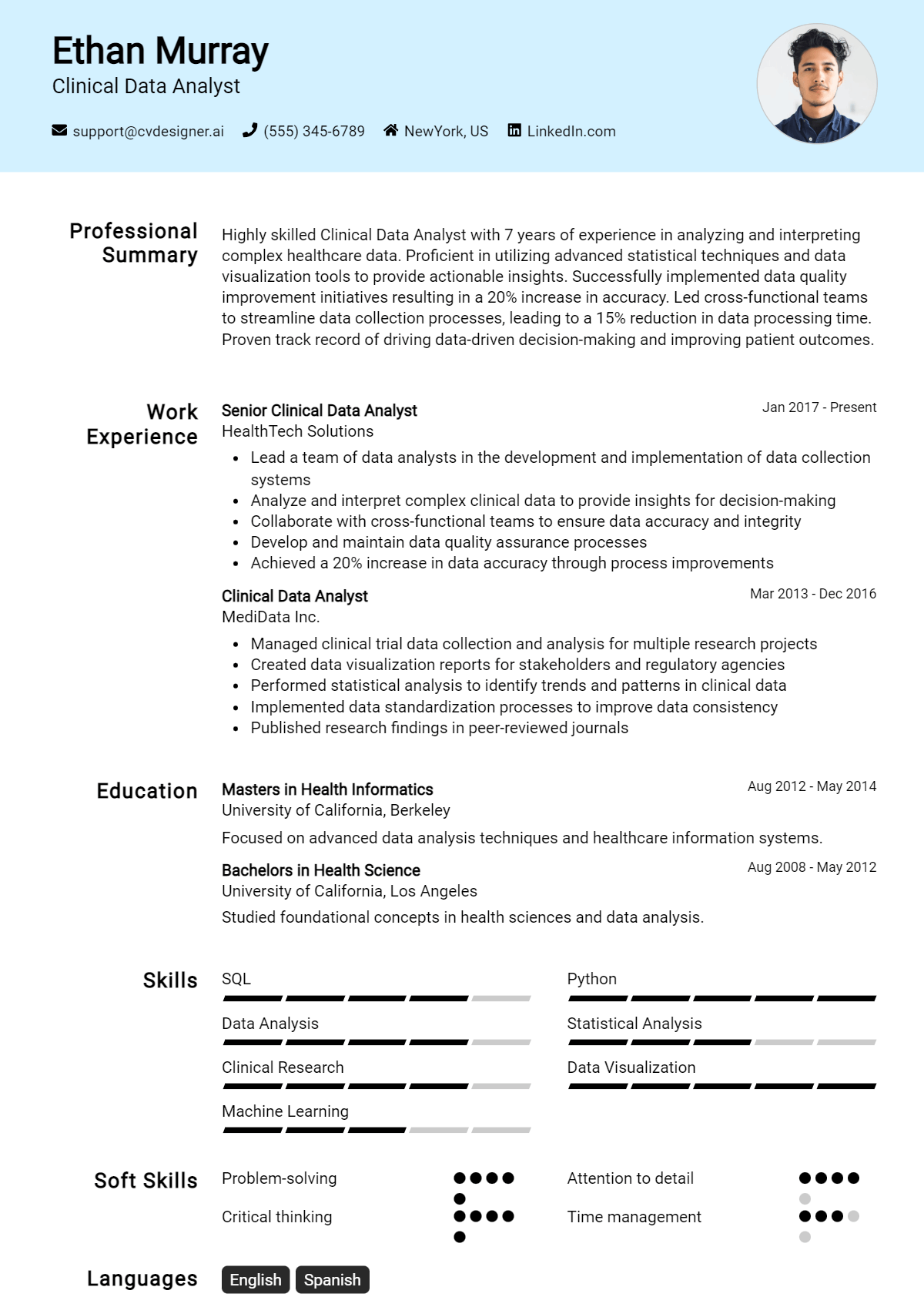 Clinical Data Analyst Resume Example for 2026: How to Create a Professional CV Preview