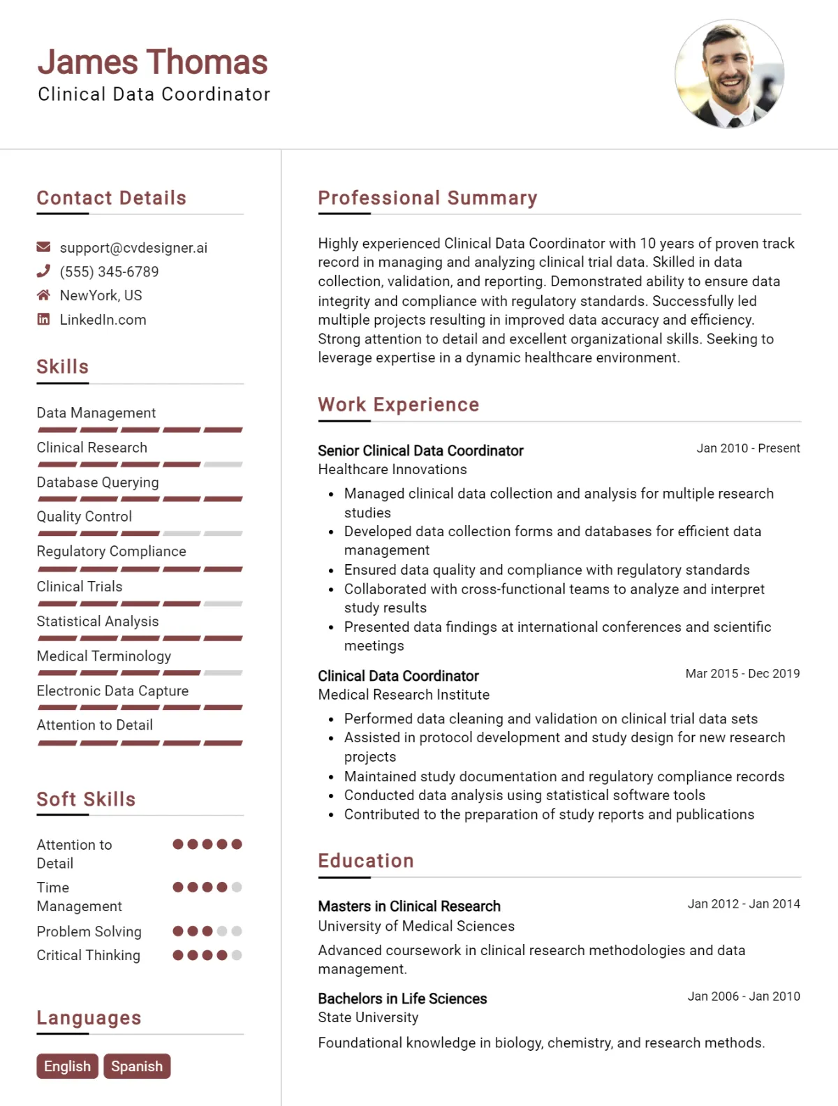 Clinical Data Coordinator CV Example For 2026: Top CV Skills Preview