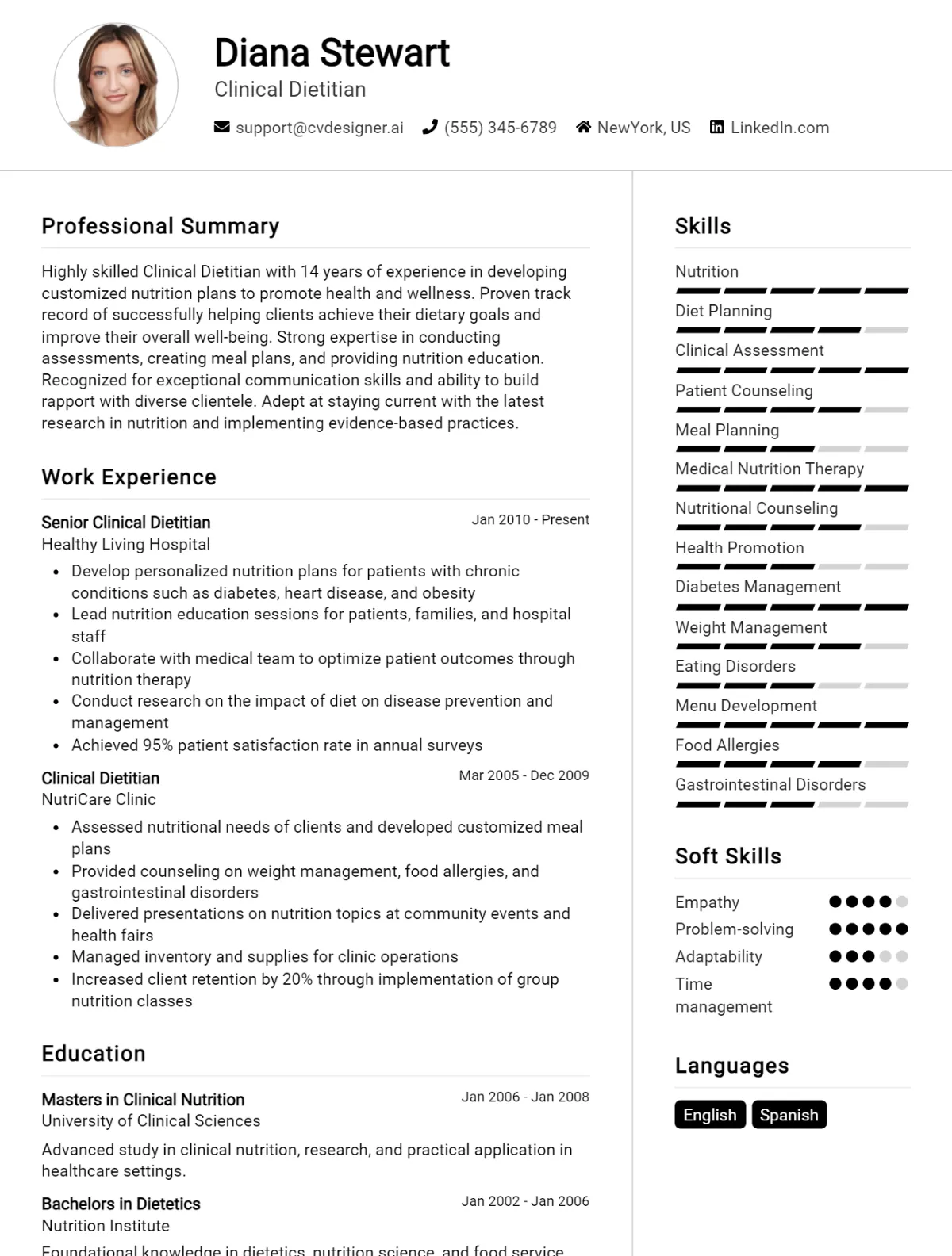 Clinical Dietitian CV Example For 2026: Expert Tips & Templates Preview