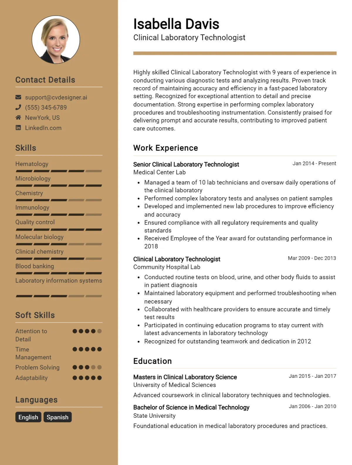 Clinical Laboratory Technologist CV Example For 2026: Best Tips & Templates Preview