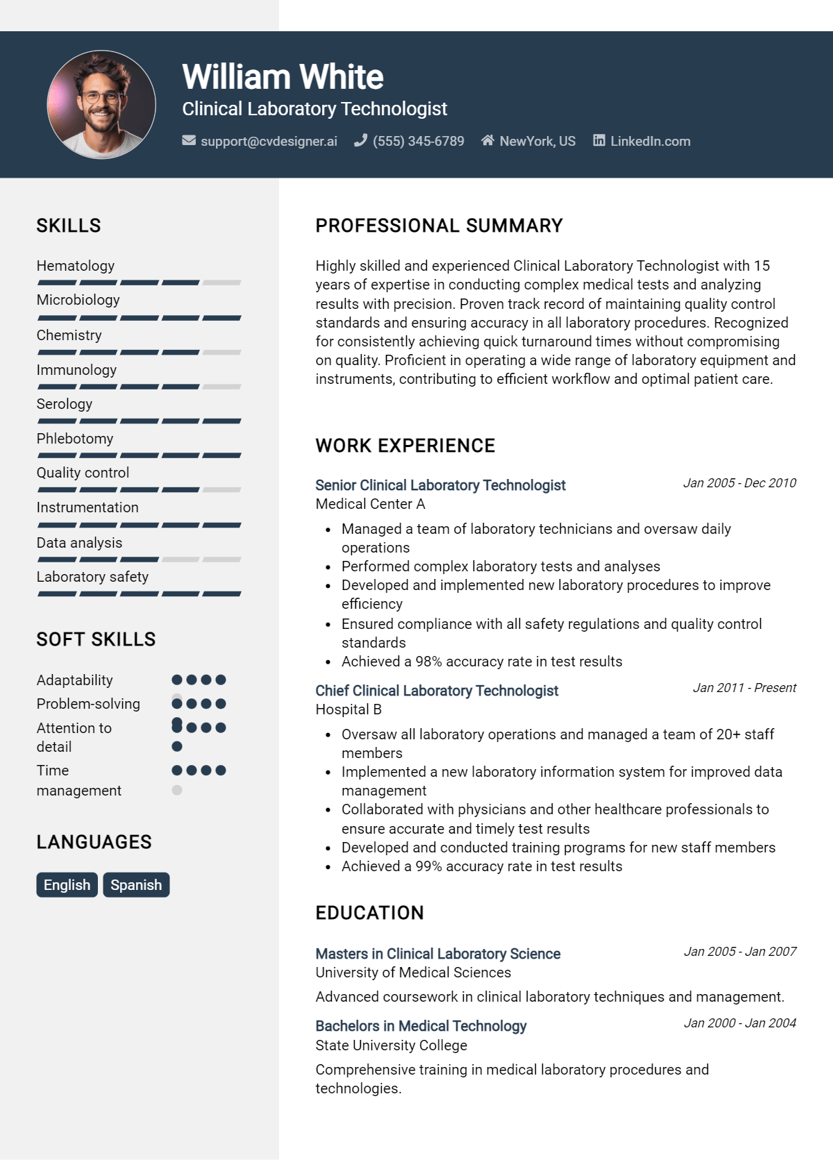 Clinical Laboratory Technologist Resume Example for 2026: Strategies & Templates Preview