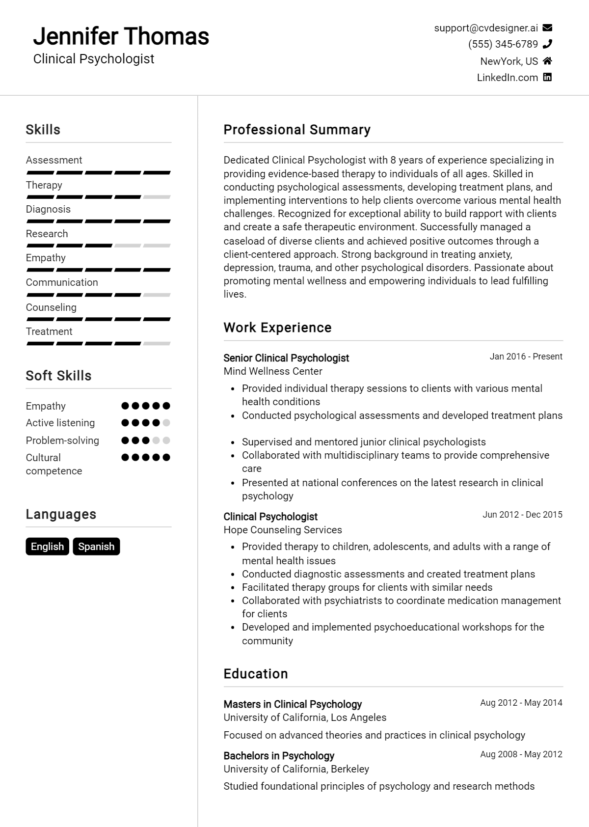 Clinical Psychologist Resume Example for 2026: Free Downloadable Templates Preview