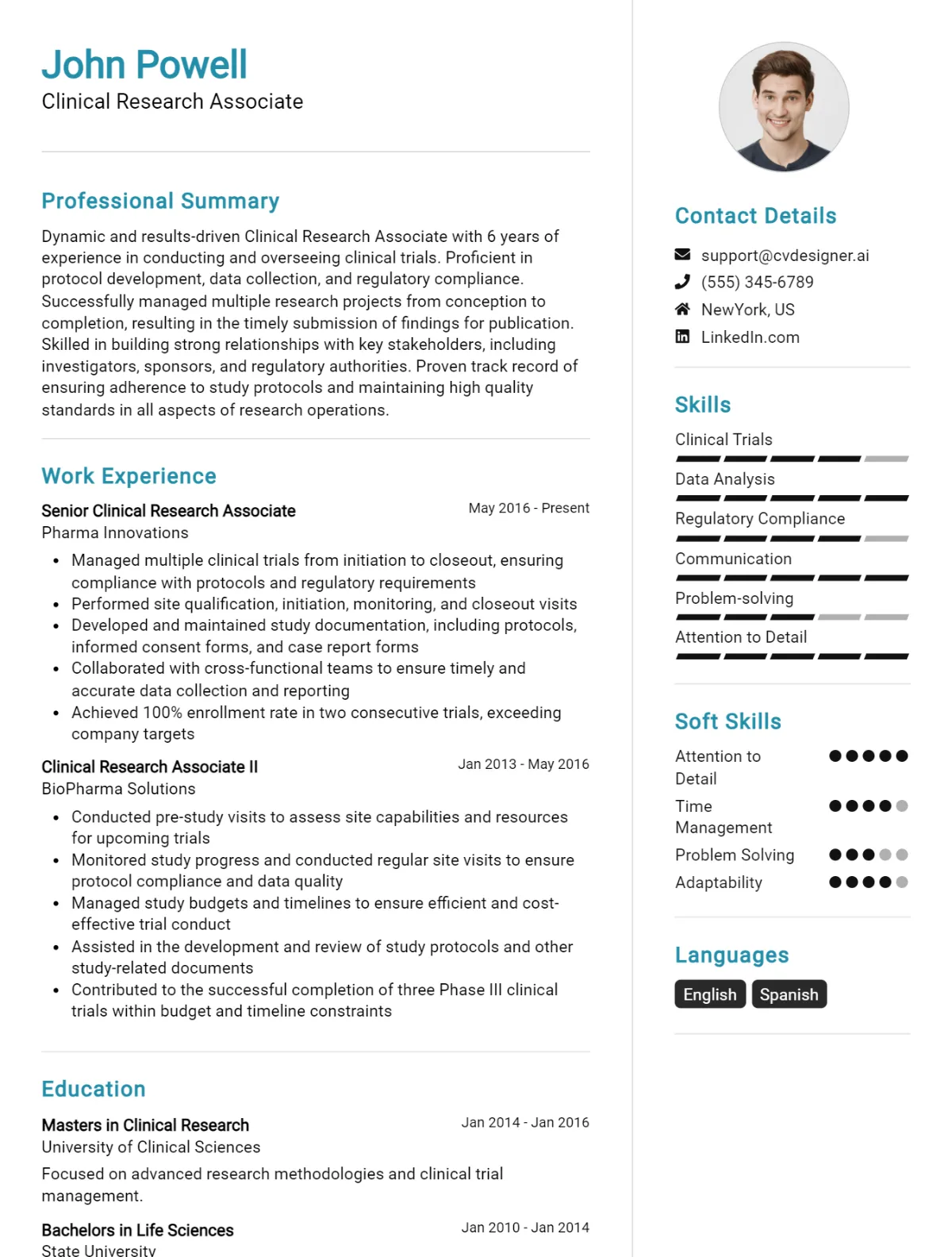 Clinical Research Associate CV Example For 2026: Examples & Free Templates Preview