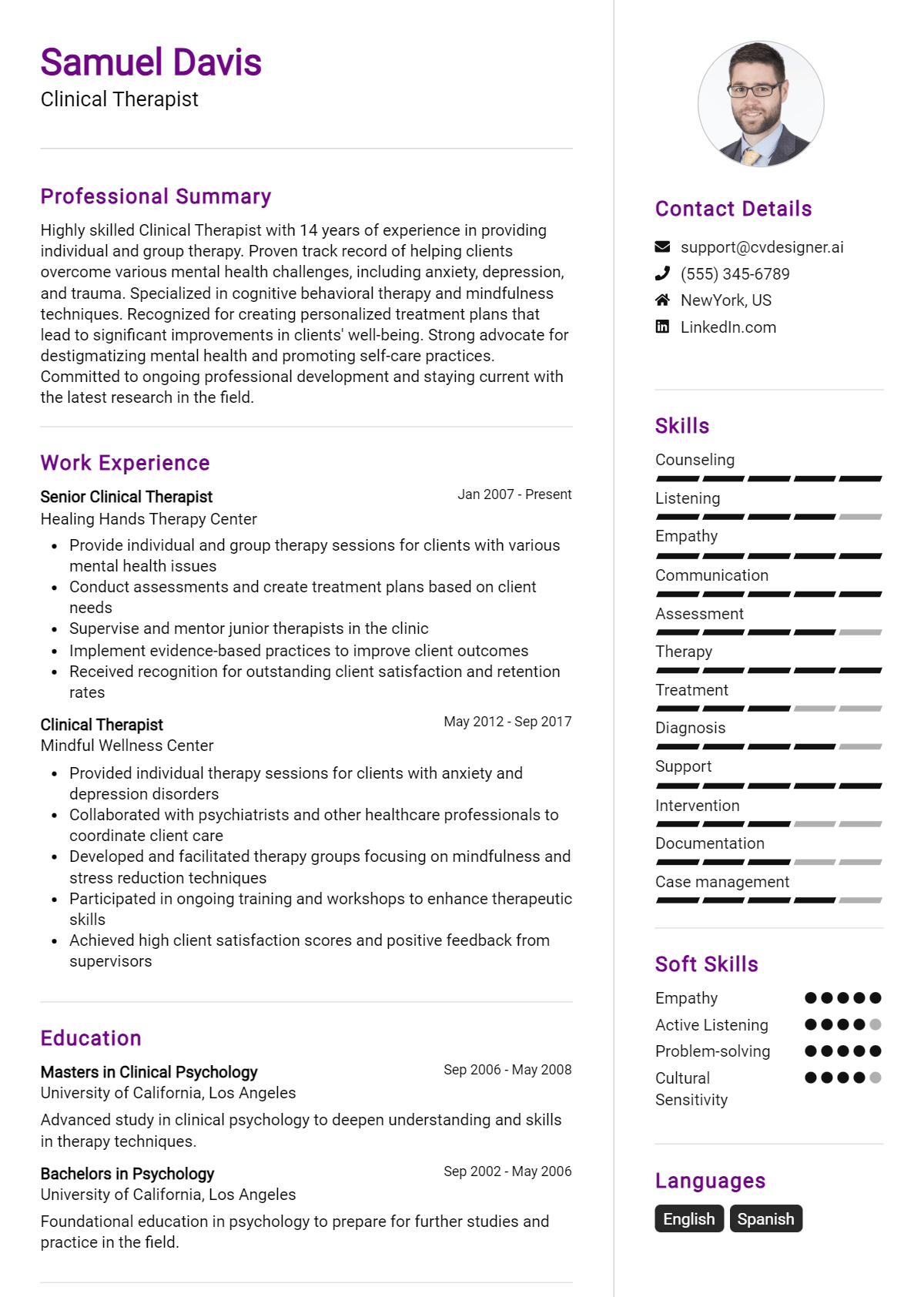 Clinical Therapist Resume Example for 2026: Effective CV Writing Tips Preview