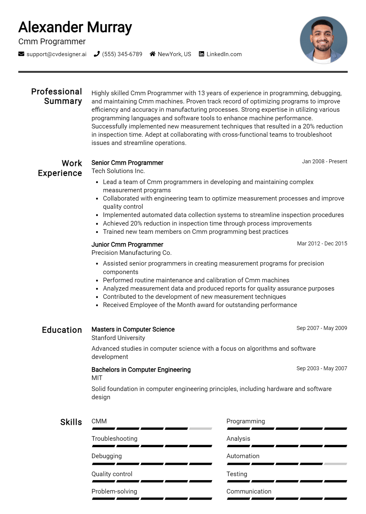 Cmm Programmer Resume Example for 2026: Ultimate Guide Preview