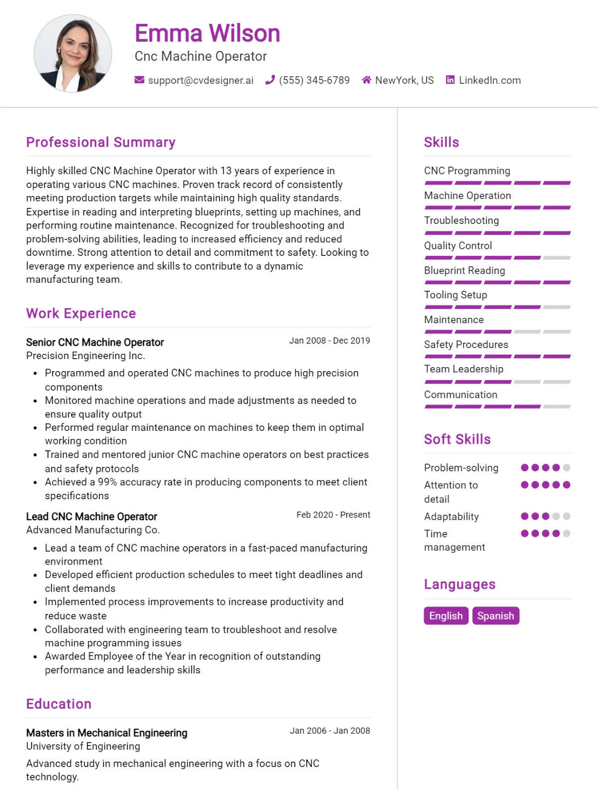 CNC Machine Operator CV Example For 2026: Effective CV Writing Tips Preview