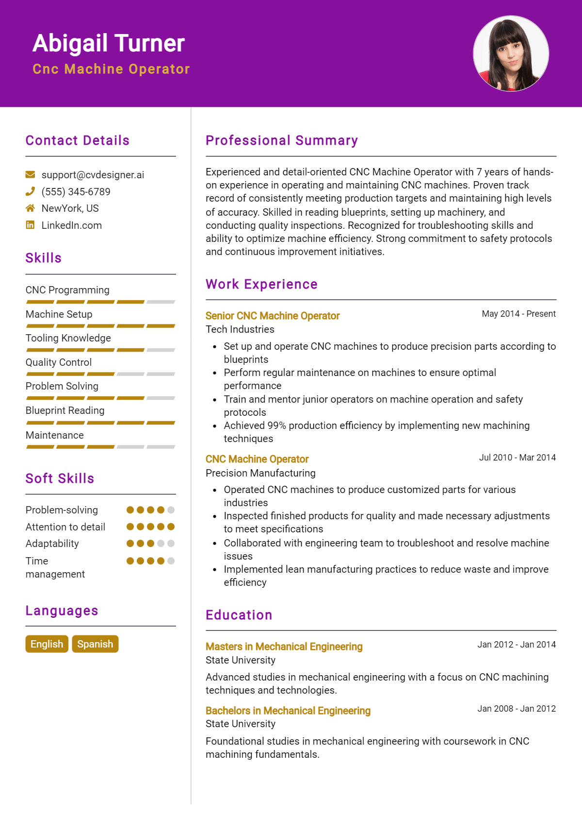 CNC Machine Operator Resume Example for 2026: Top CV Skills Preview
