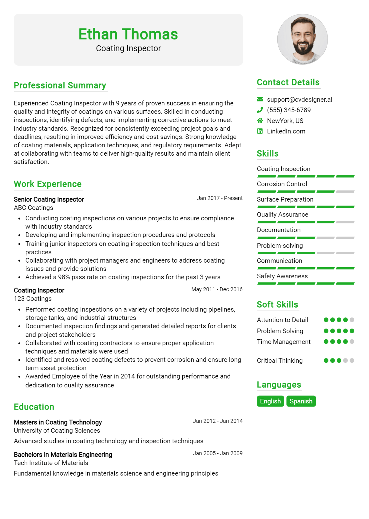 Coating Inspector Resume Example for 2026: Free Downloadable Templates Preview