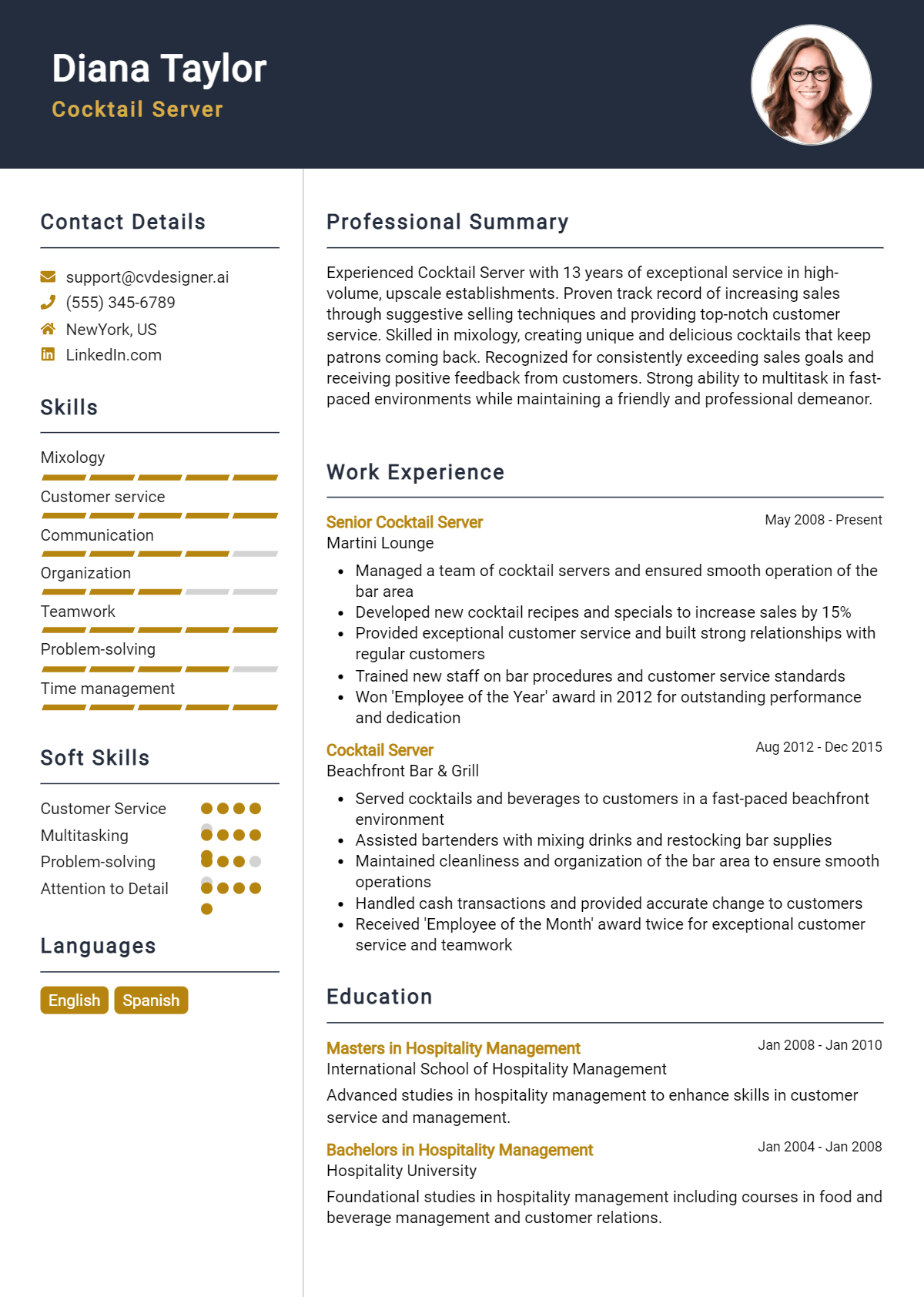 Cocktail Server Resume Example for 2026: Strategies & Templates Preview