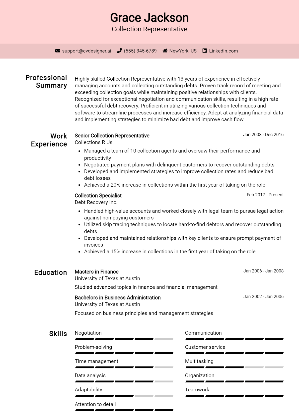 Collection Representative Resume Example for 2026: Best Formatting Tips Preview