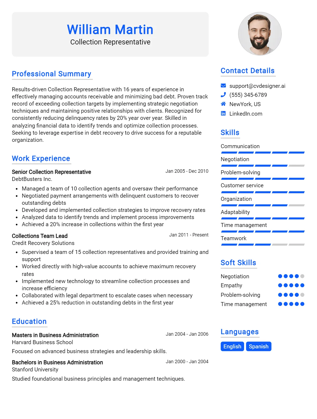 Collection Representative CV Example & Templates for 2026 Preview