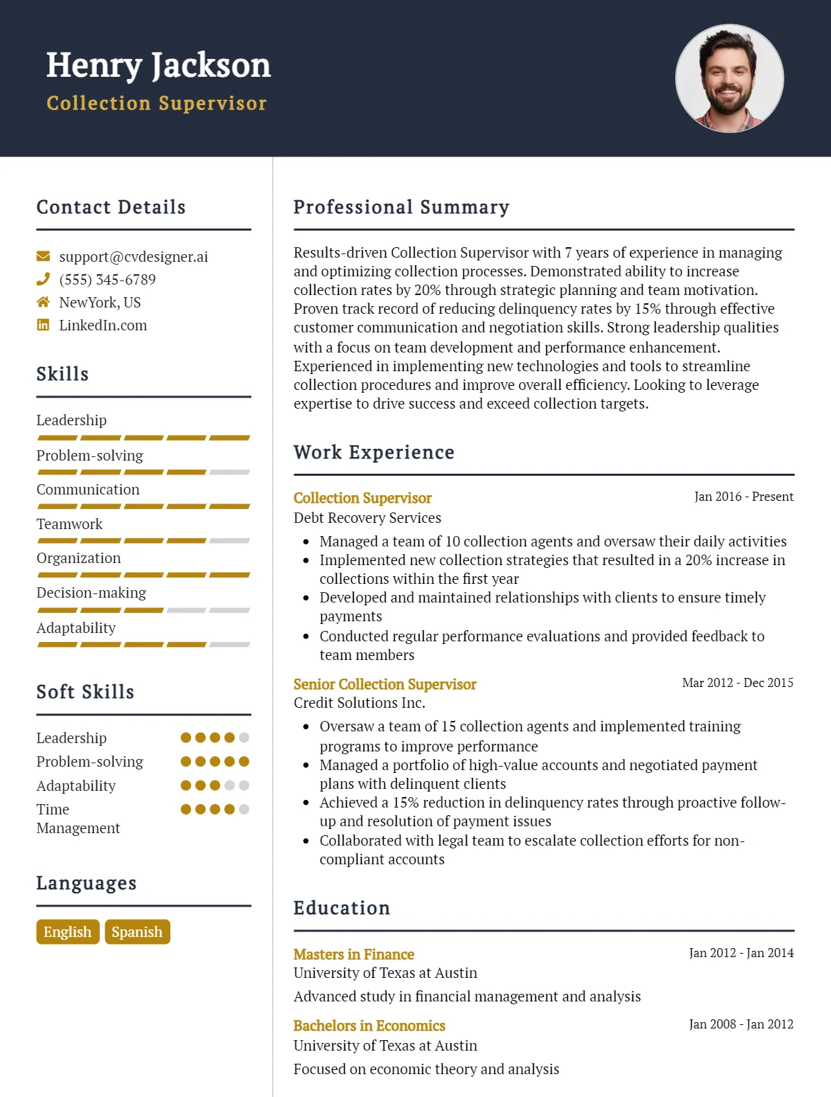 Collection Supervisor CV Example & Templates for 2026 Preview