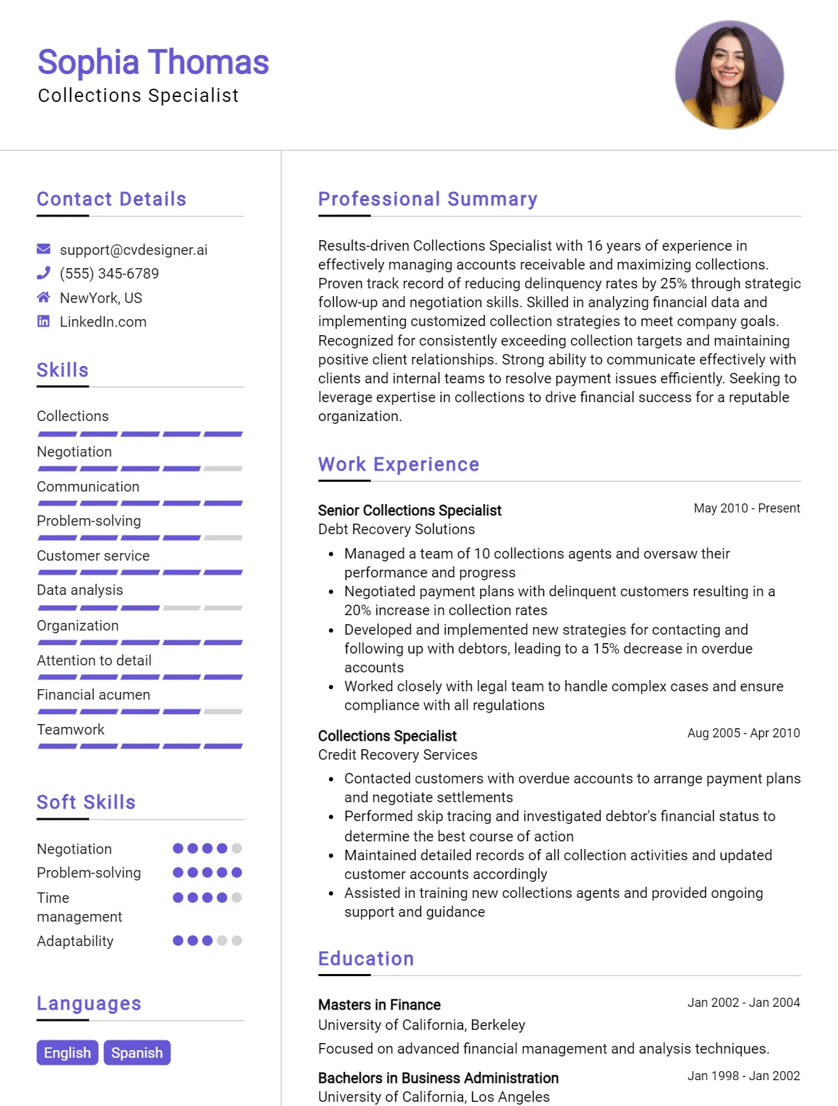 Collections Specialist CV Example & Templates for 2026 Preview