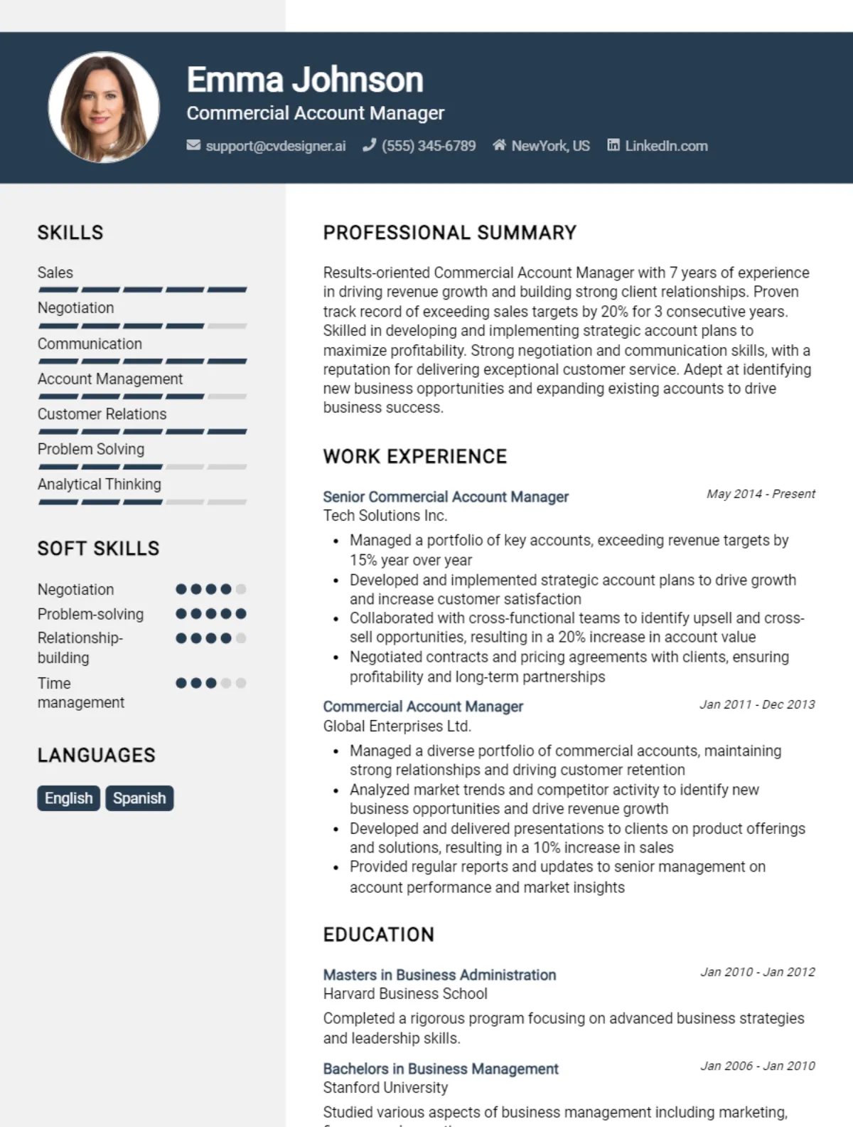Commercial Account Manager CV Example For 2026: Best Writing Guide Preview