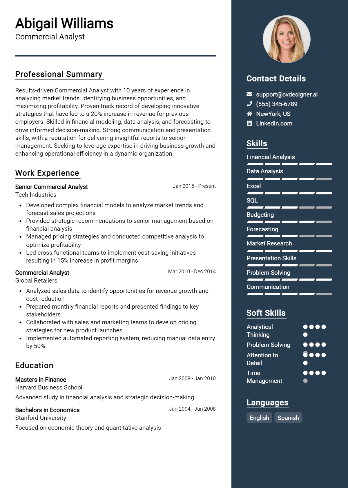 Commercial Analyst Resume Example for 2026: Free Downloadable Templates Preview