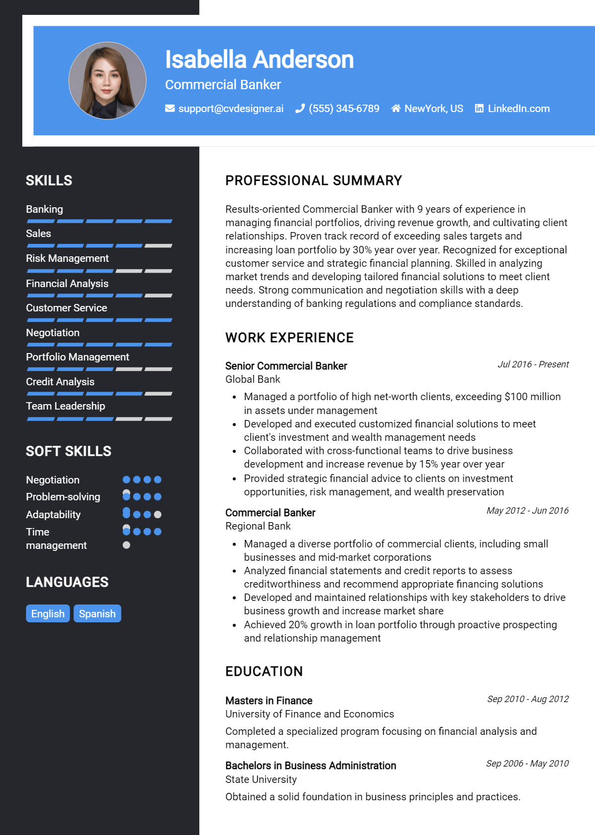 Commercial Banker Resume Example for 2026: How to Create a Professional CV Preview