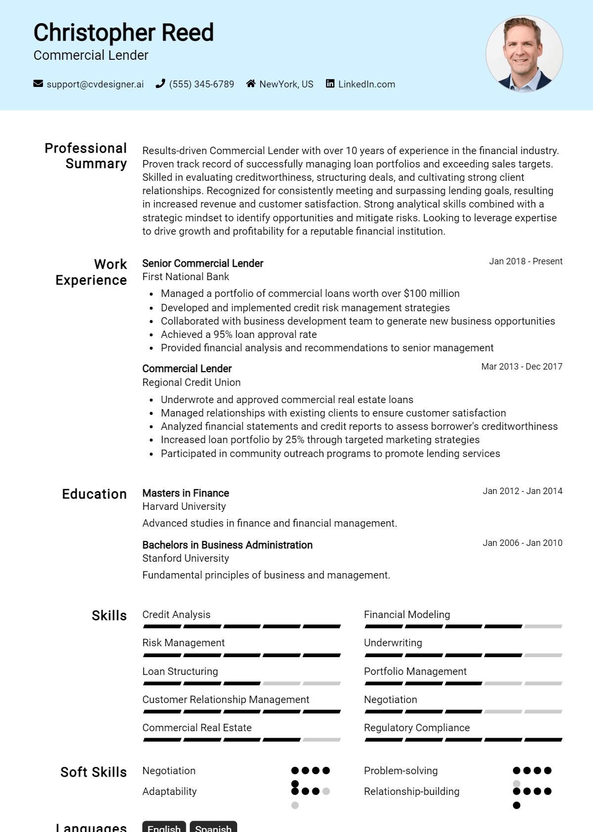 Commercial Lender Resume Example for 2026: Top CV Skills Preview