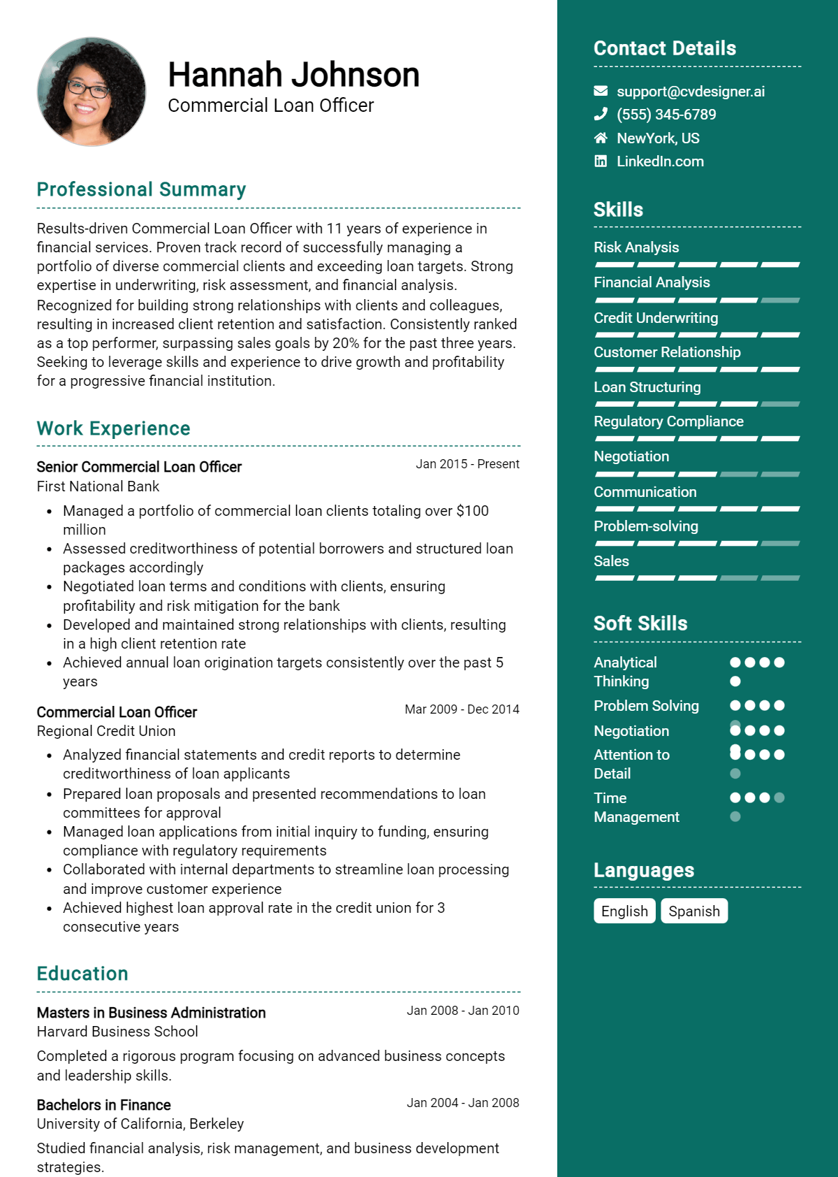 Commercial Loan Officer Resume Example for 2026: Professional CV Templates Preview