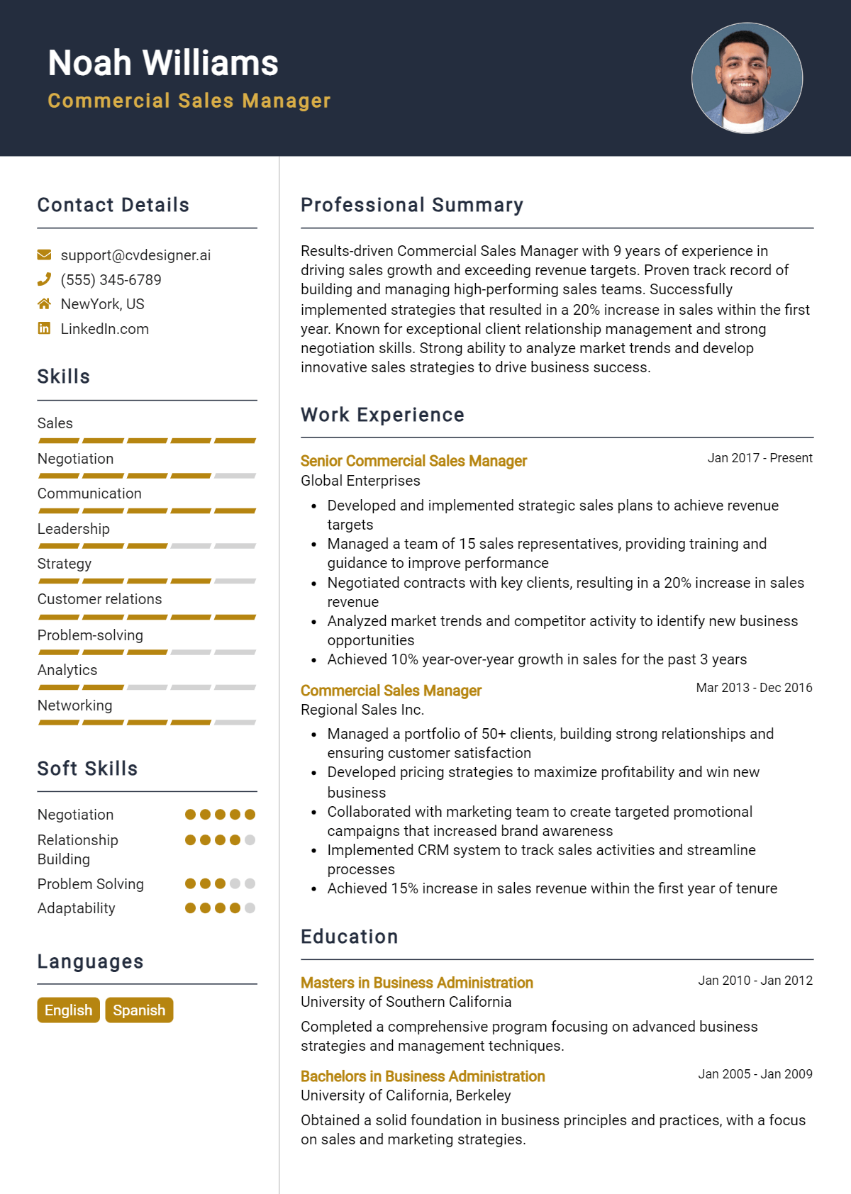Commercial Sales Manager Resume Example for 2026: Free Guide Preview