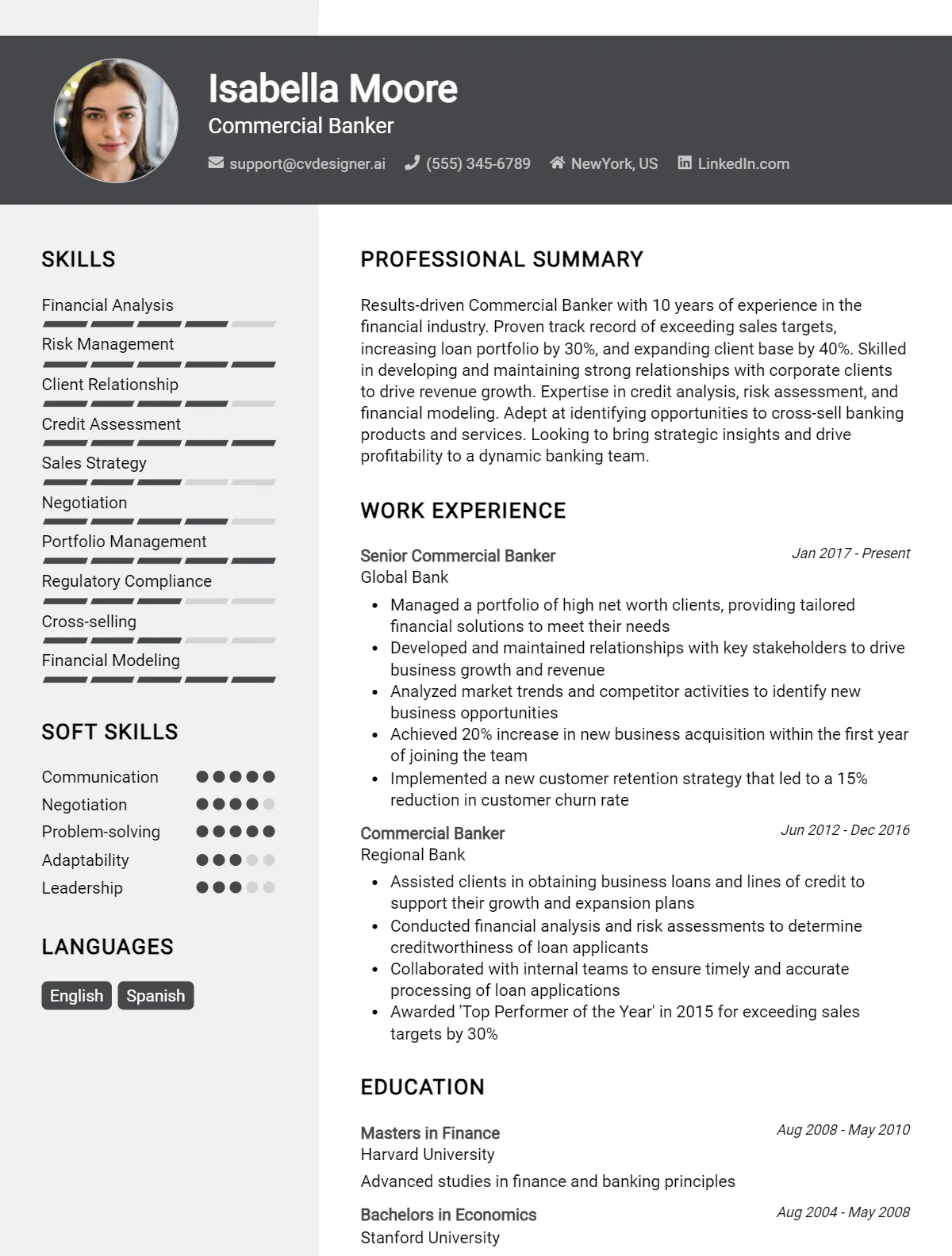 Commercial Banker CV Example & Templates Preview