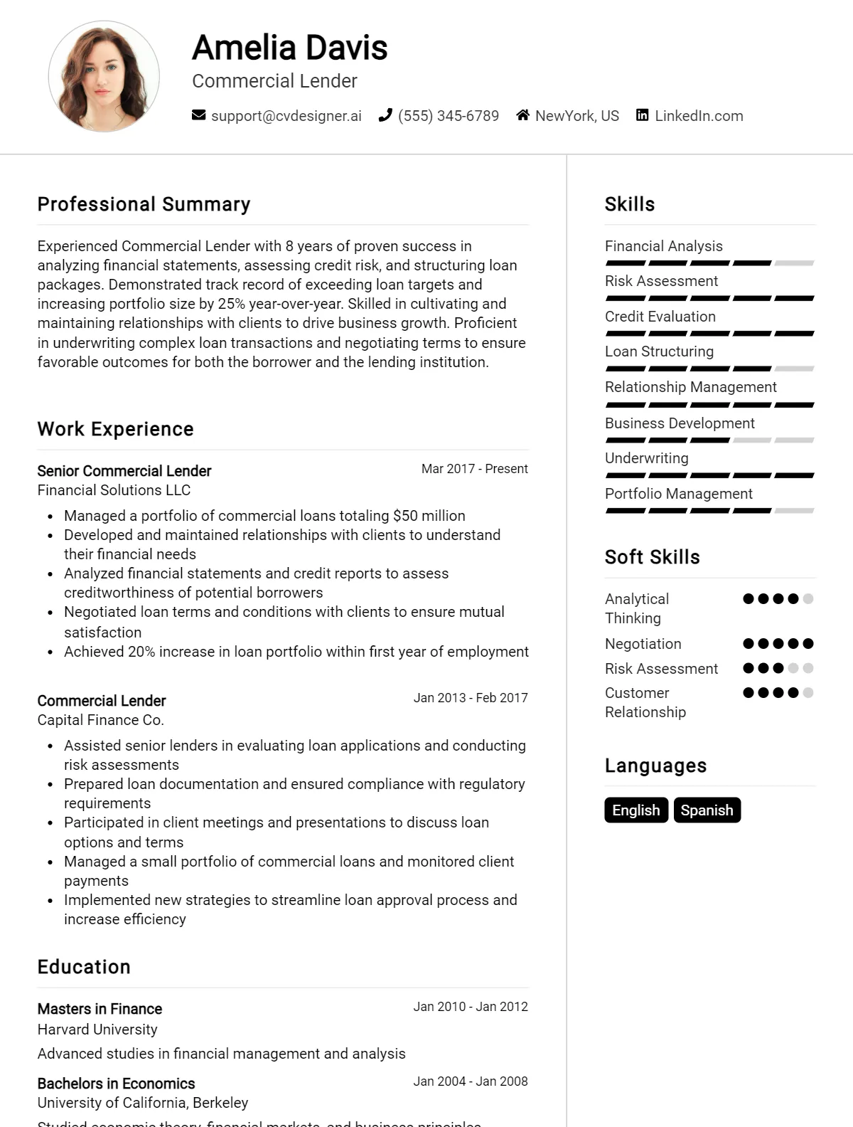 Commercial Lender CV Examples & Templates for 2026 Preview
